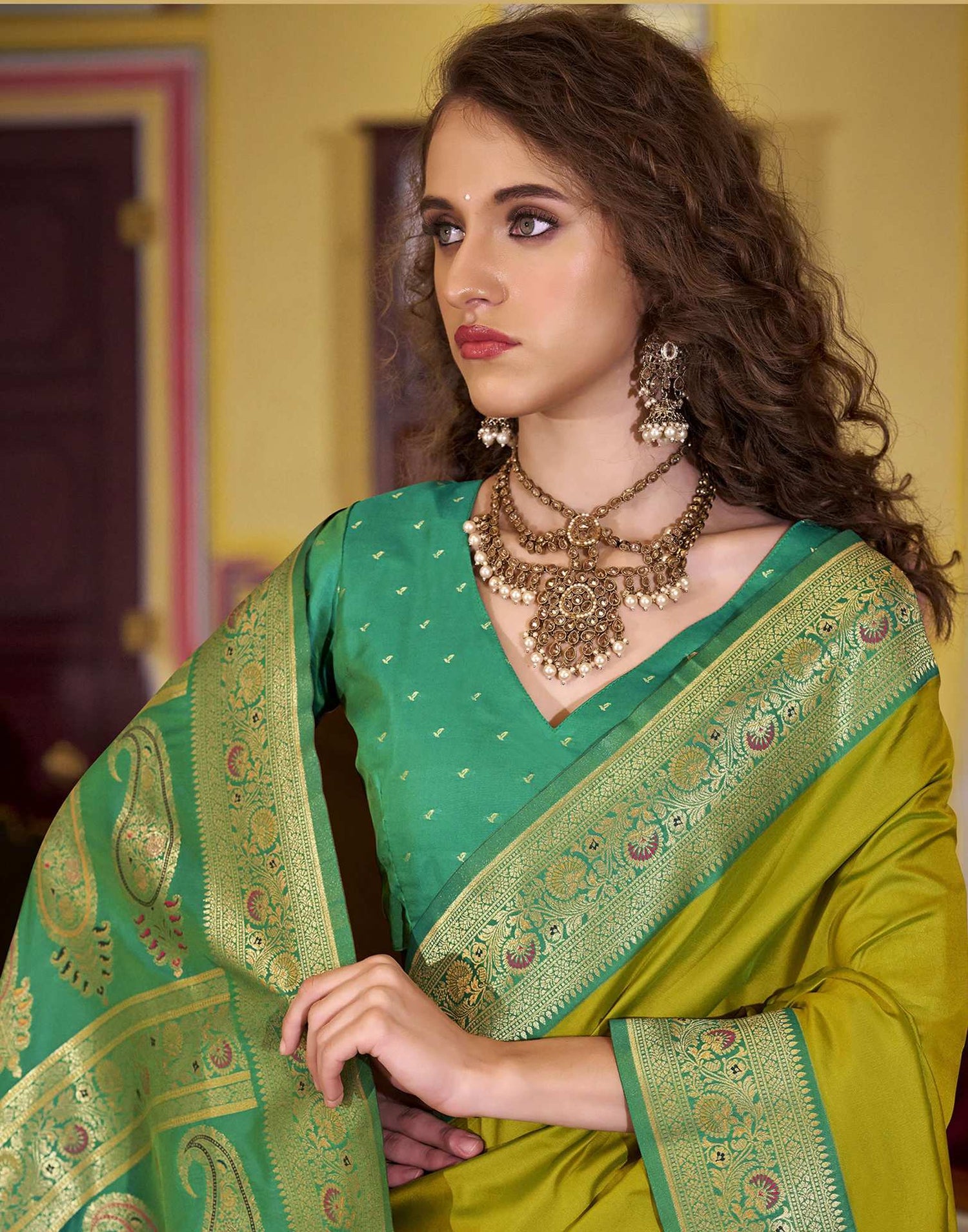 Mehandi Green Silk Woven Saree
