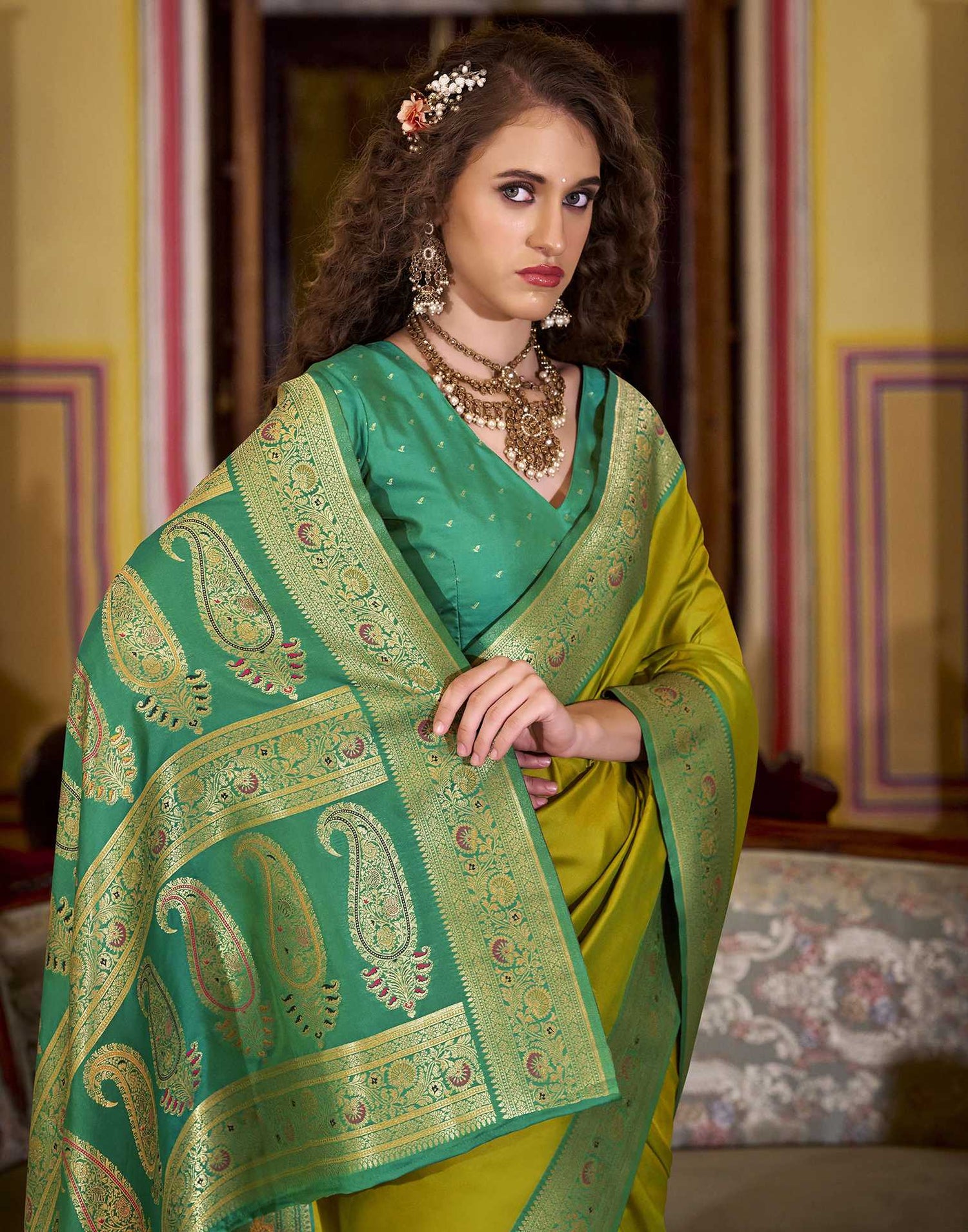 Mehandi Green Silk Woven Saree