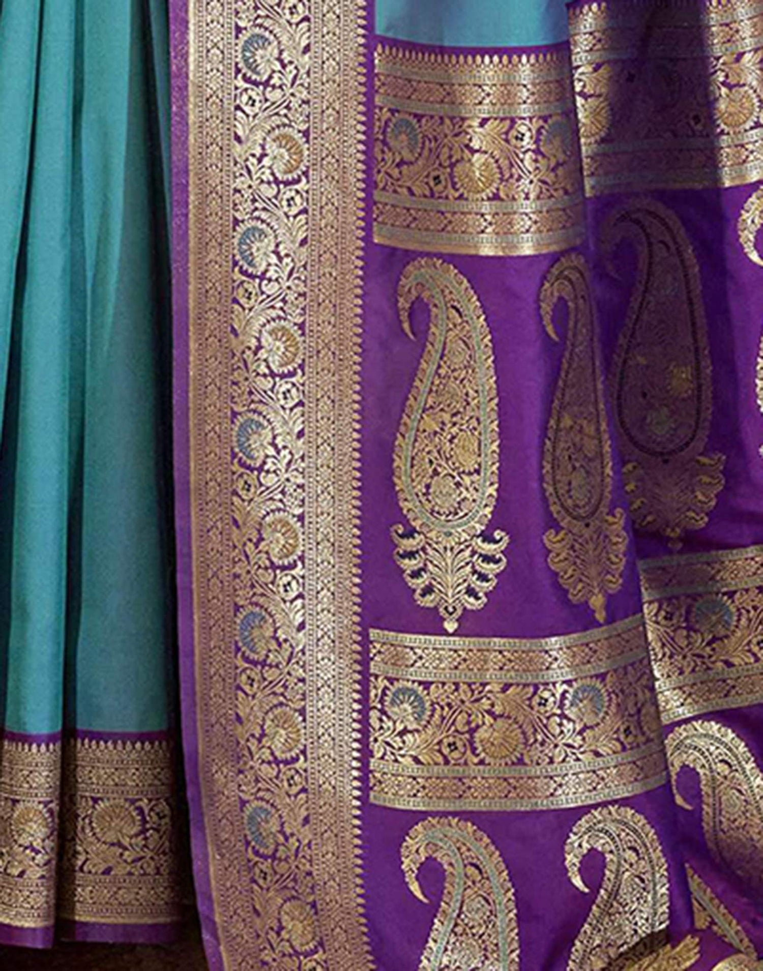 Teal Blue Silk Woven Saree