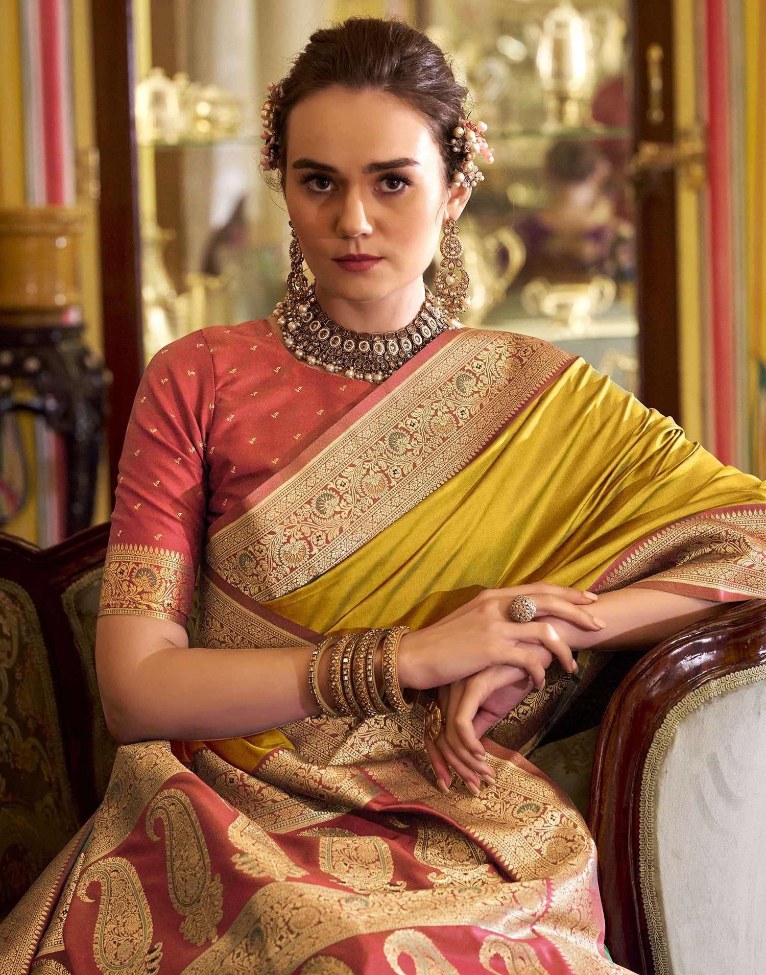 Mustard Yellow Silk Woven Saree