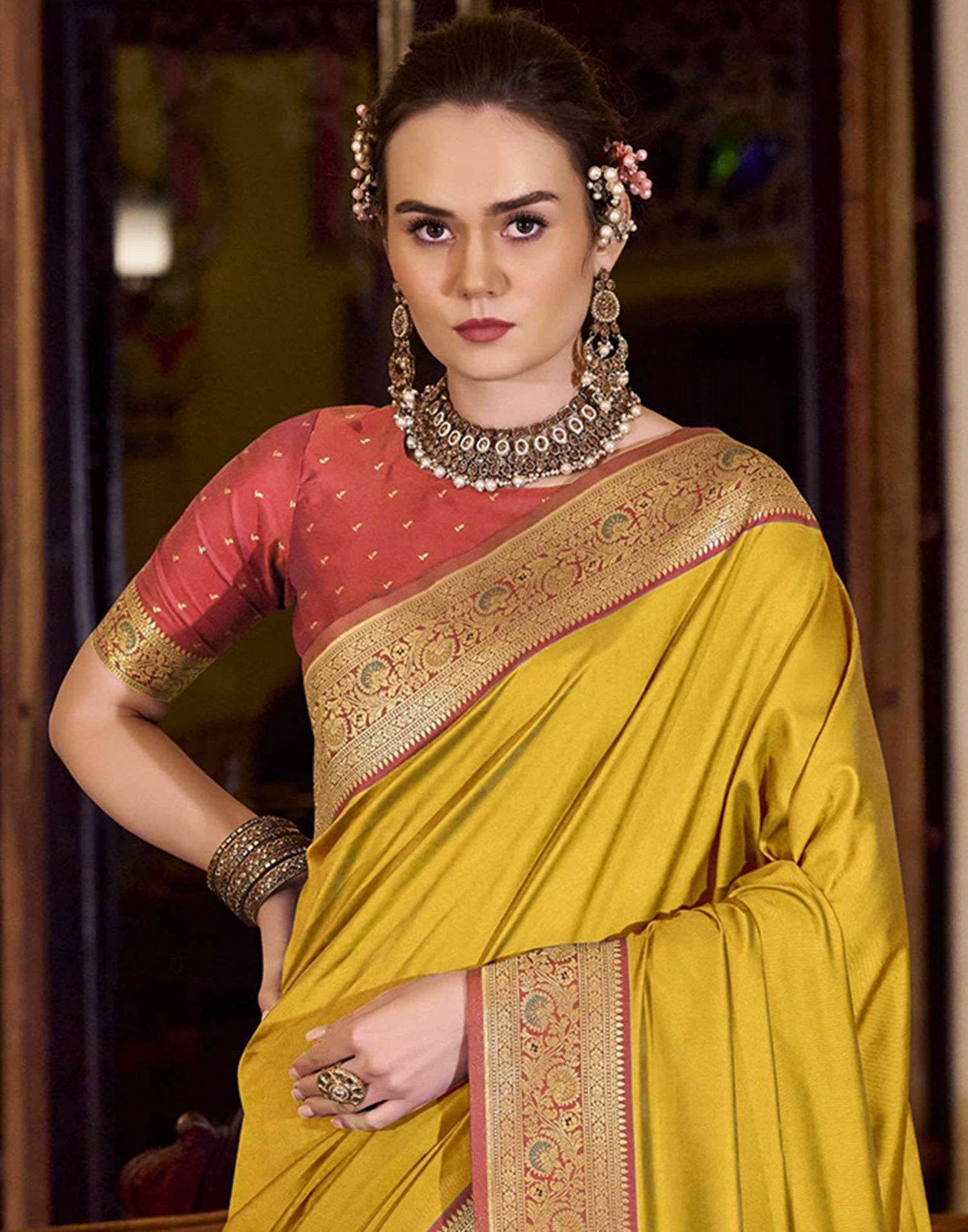 Mustard Yellow Silk Woven Saree