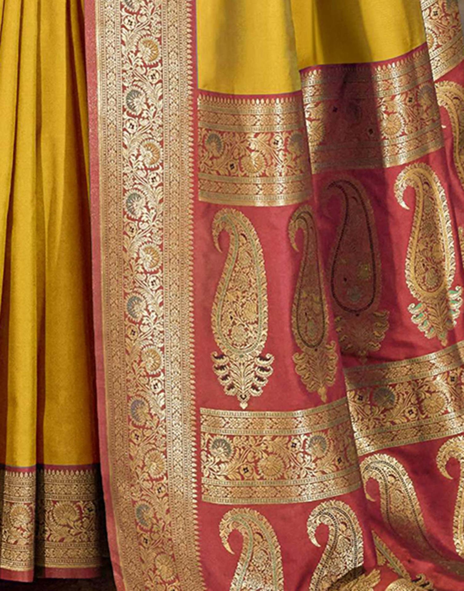 Mustard Yellow Silk Woven Saree