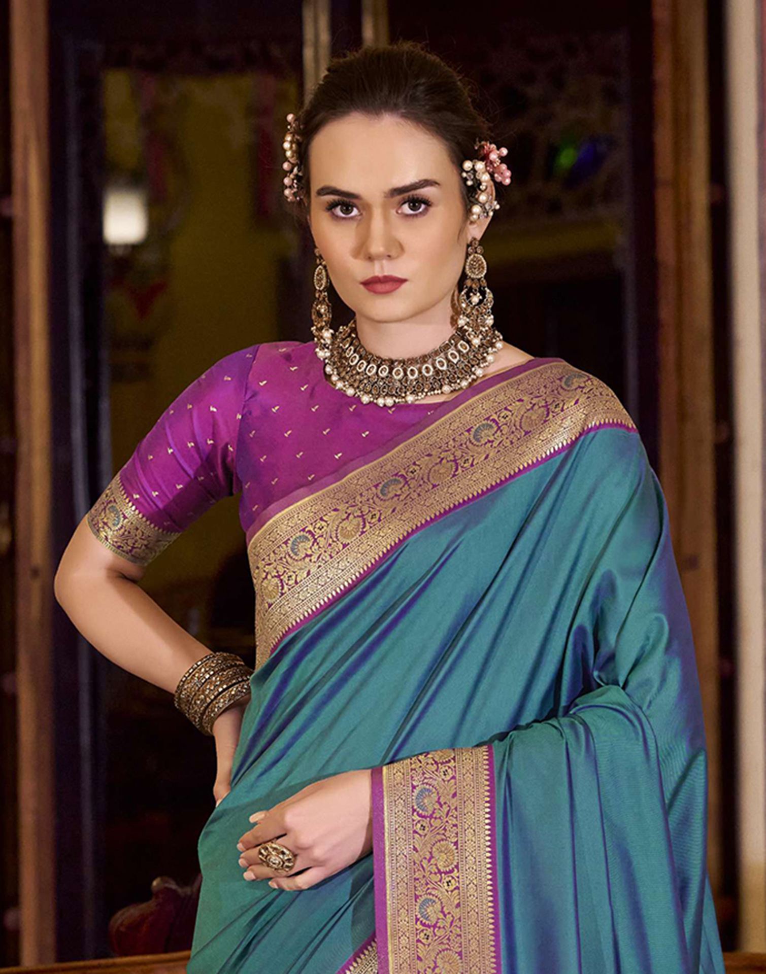 Peacock Blue Silk Woven Saree