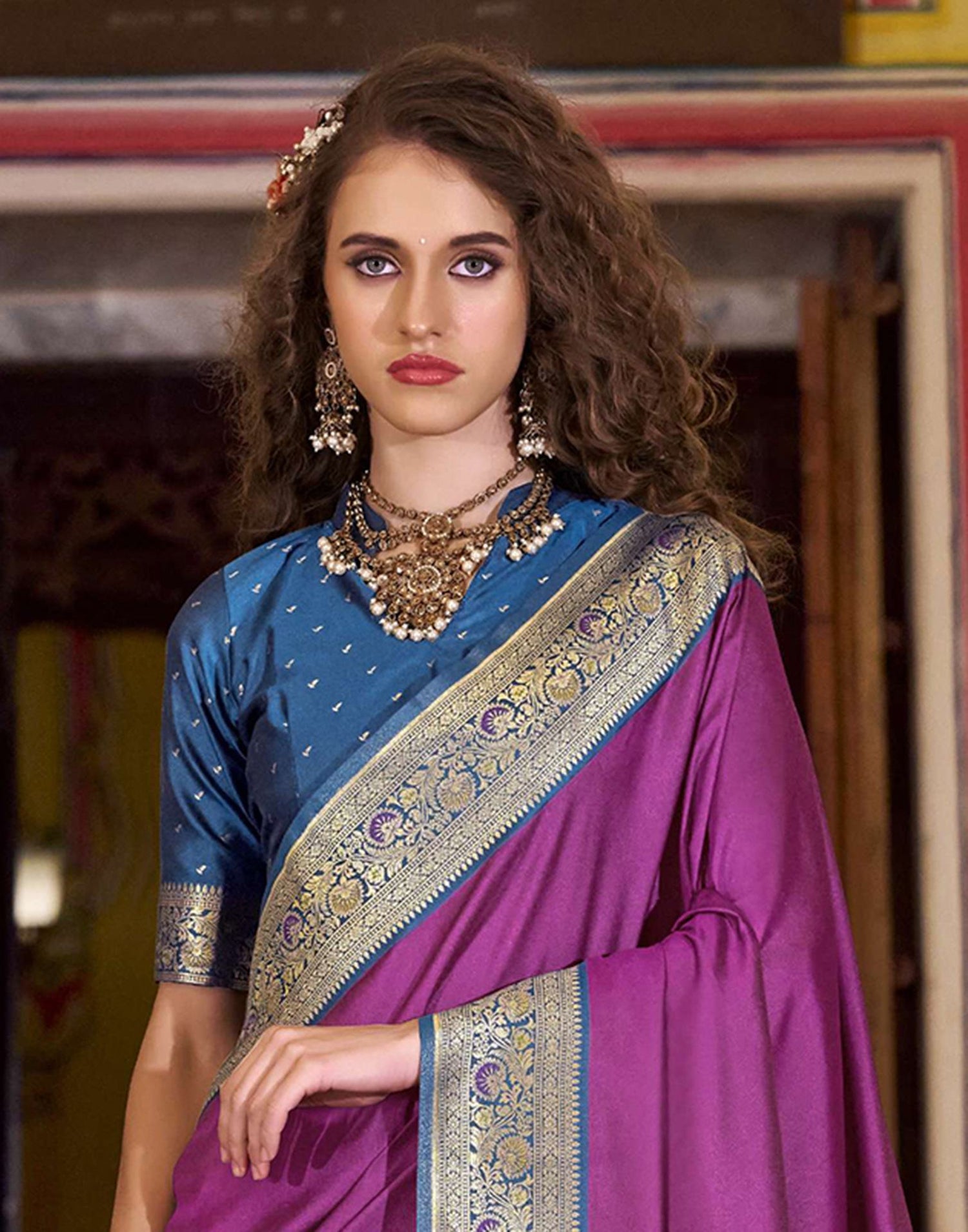 Magenta Silk Woven Saree
