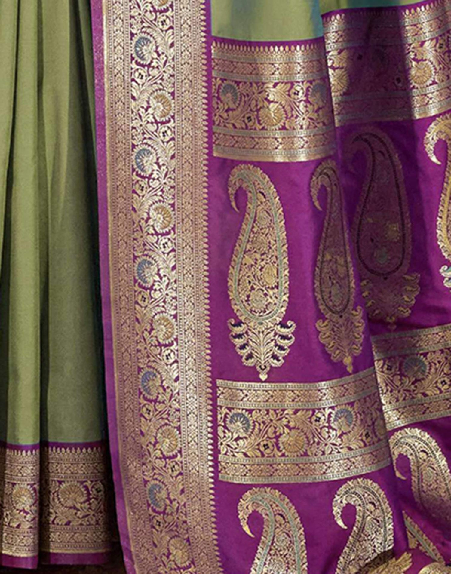 Moss Green Silk Woven Saree