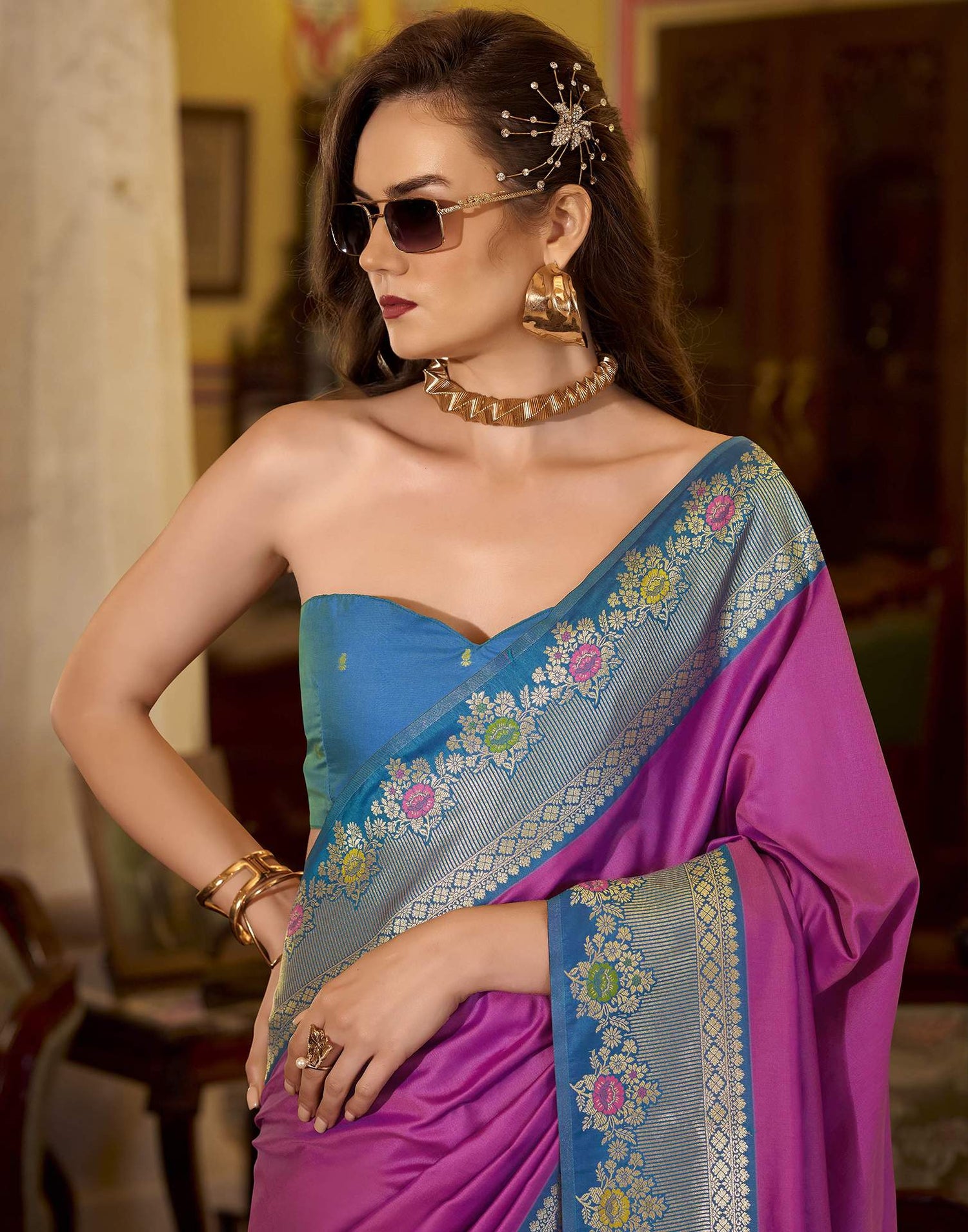 Rani Pink Silk Woven Saree