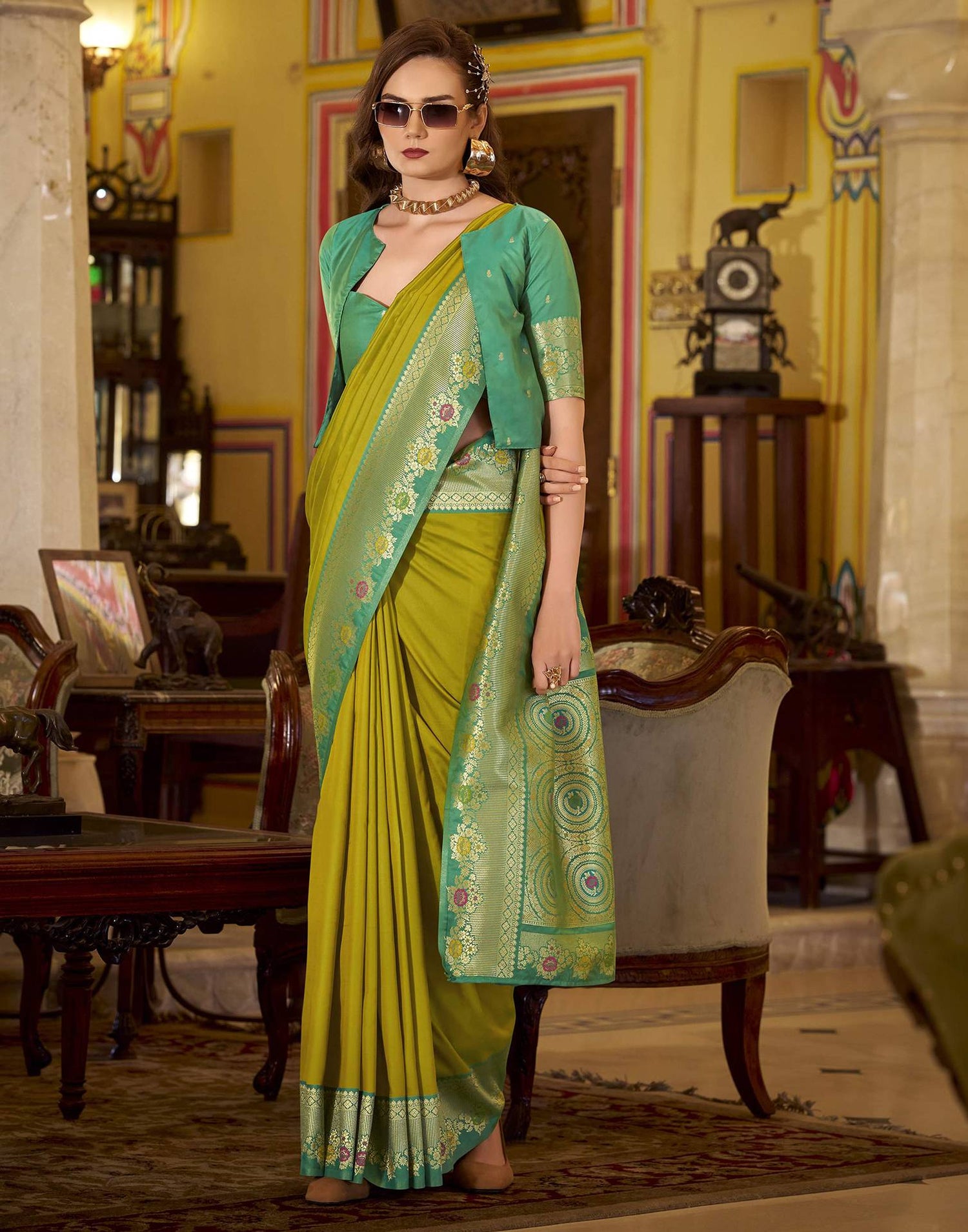 Mehandi Green Silk Woven Saree
