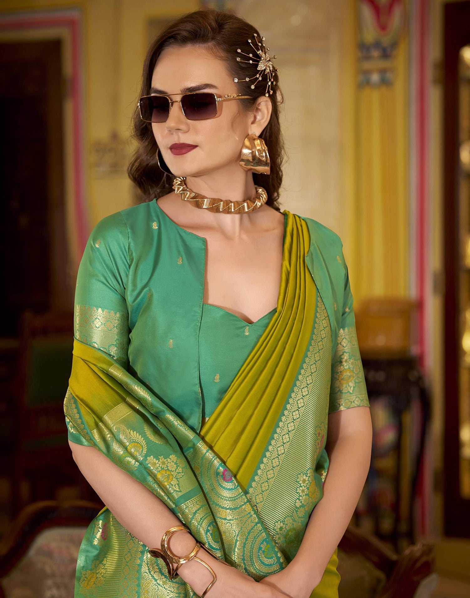 Mehandi Green Silk Woven Saree
