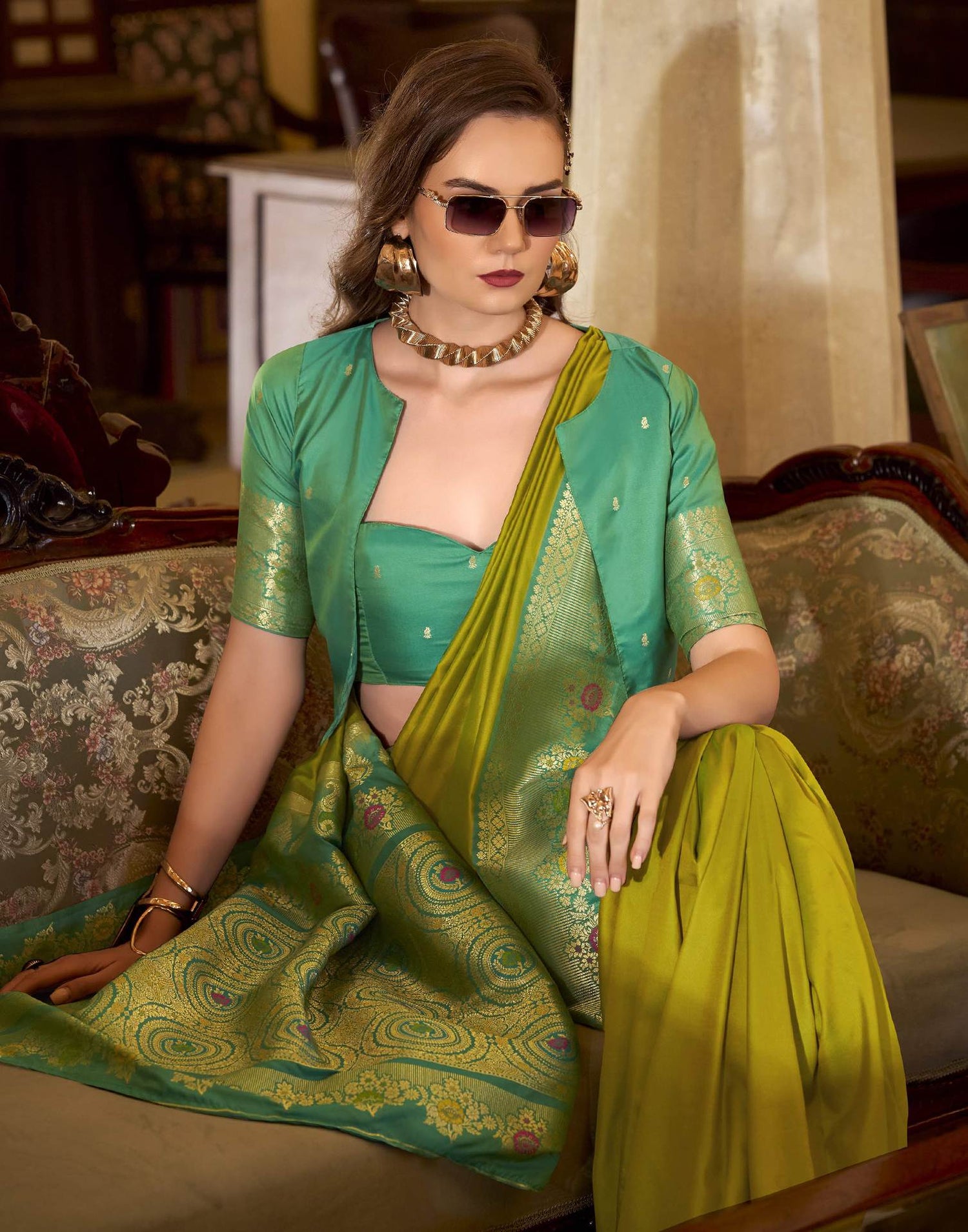 Mehandi Green Silk Woven Saree