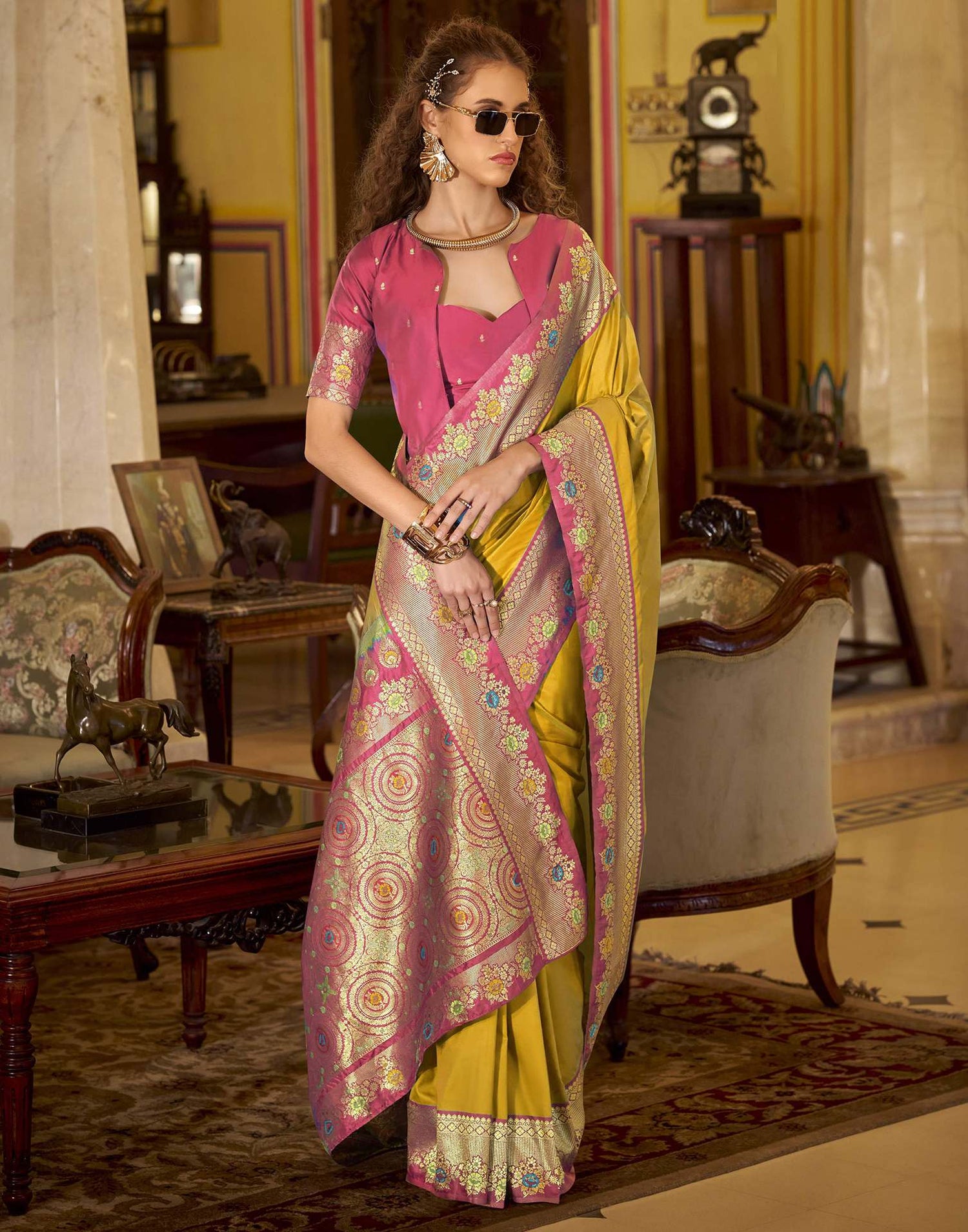 Yellow Silk Woven Saree