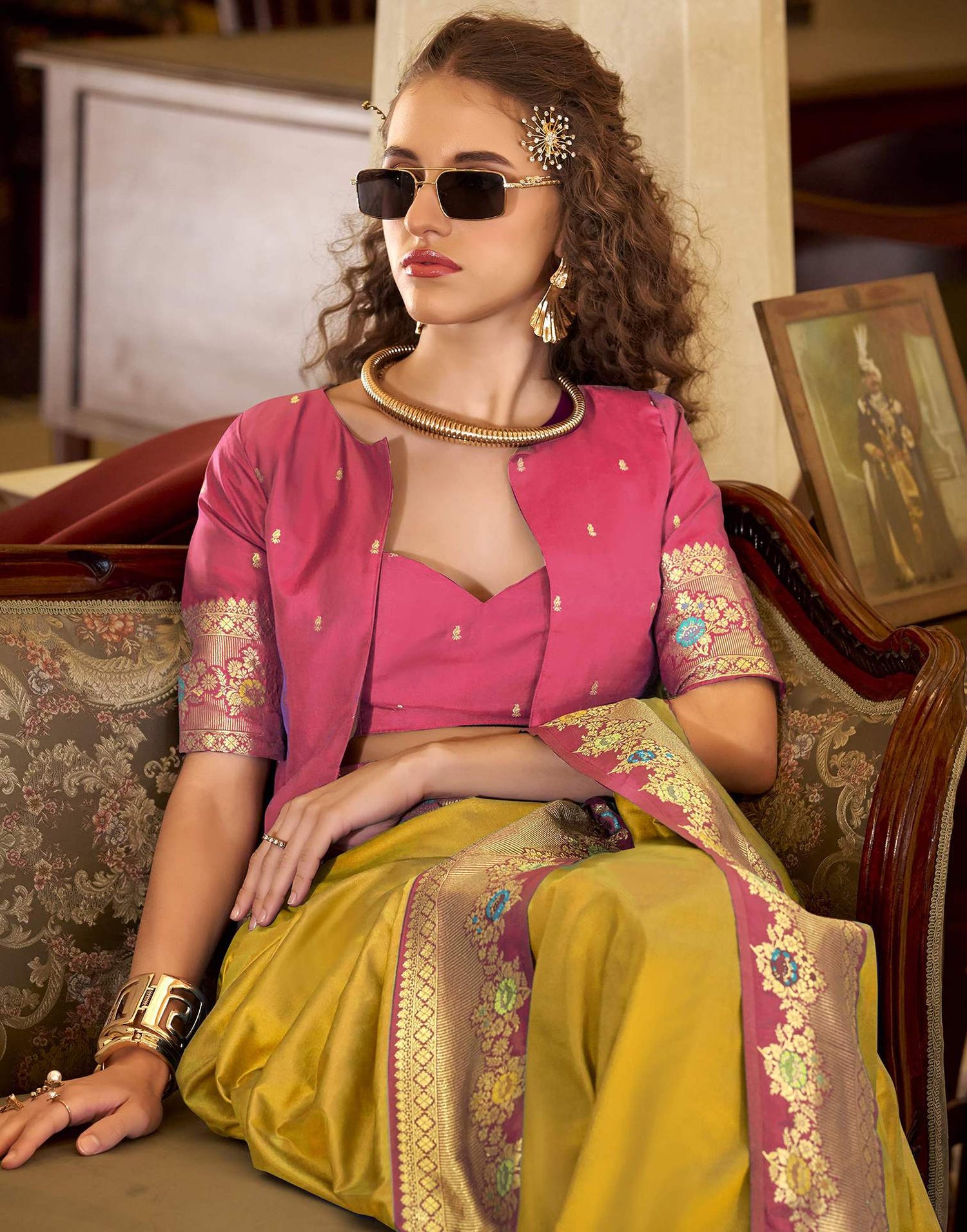 Yellow Silk Woven Saree