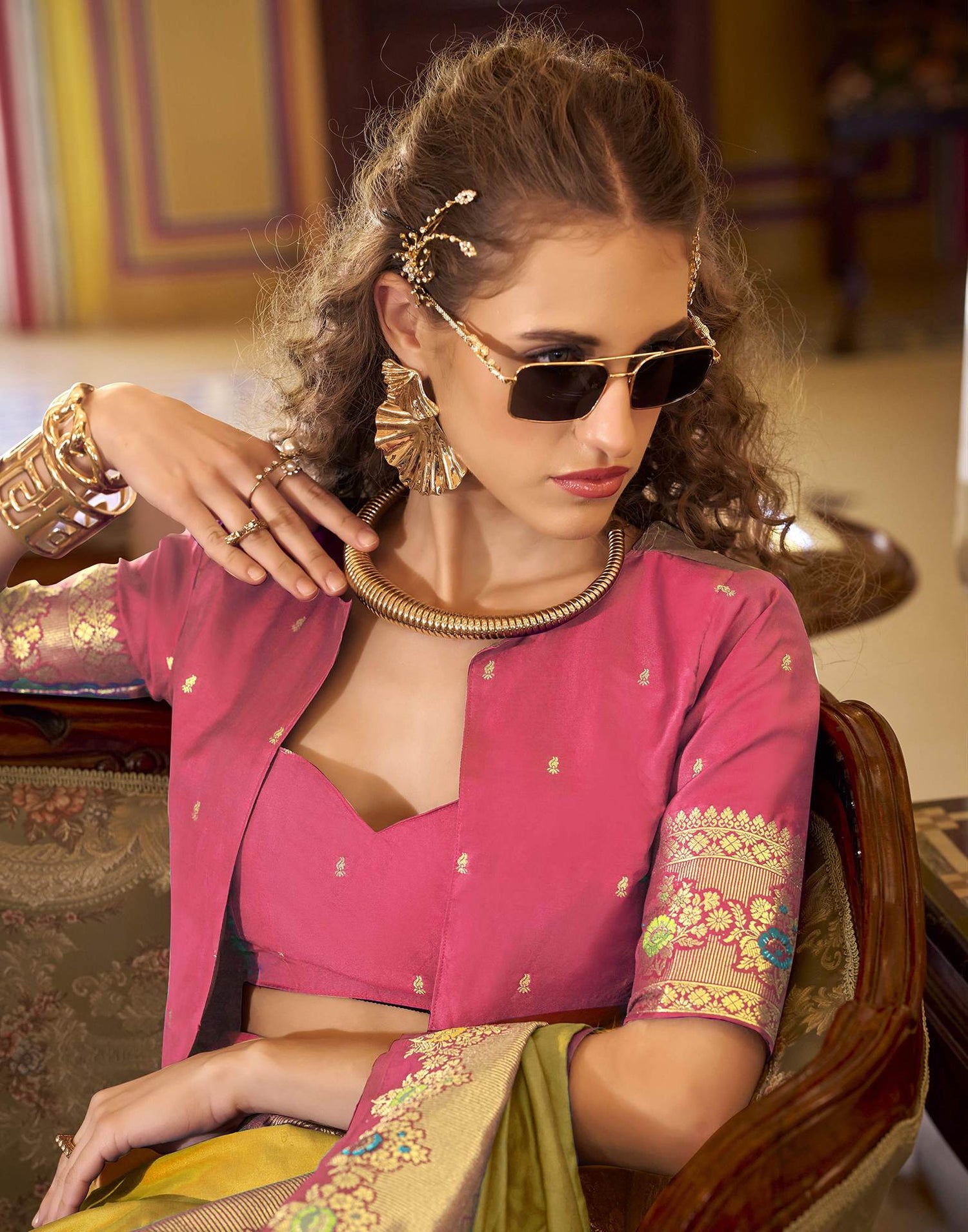 Yellow Silk Woven Saree