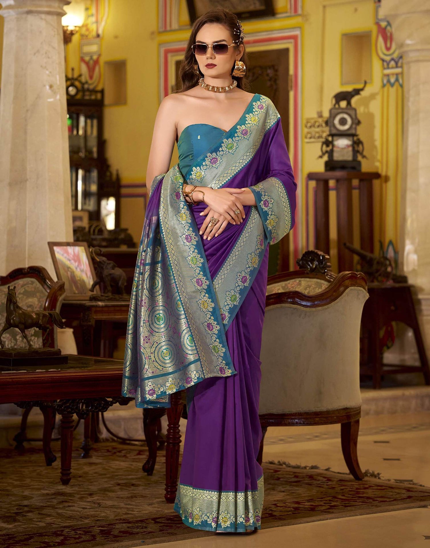 Magenta Silk Woven Saree