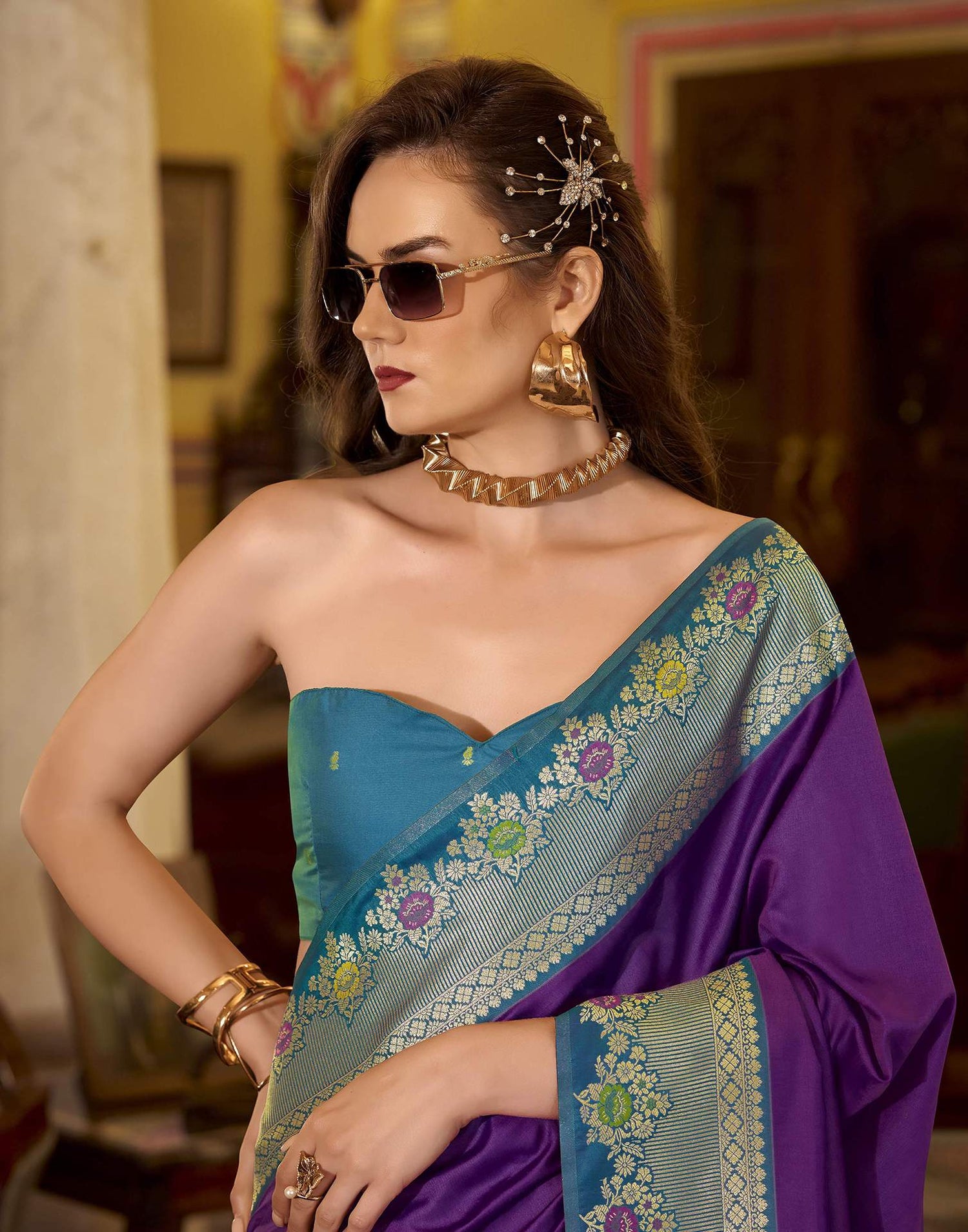 Magenta Silk Woven Saree