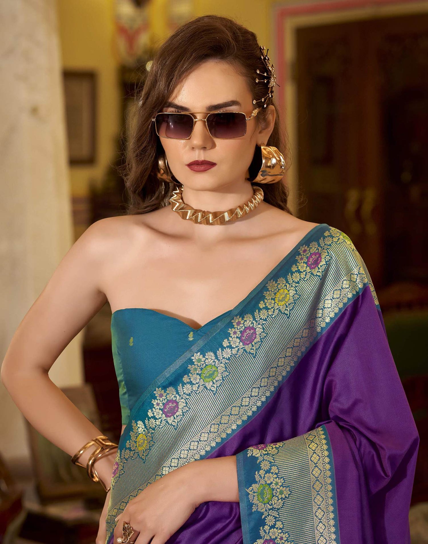 Magenta Silk Woven Saree