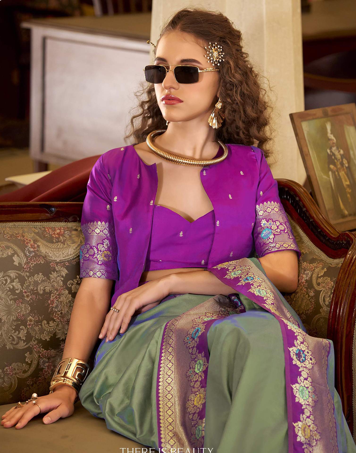 Moss Green Silk Woven Saree