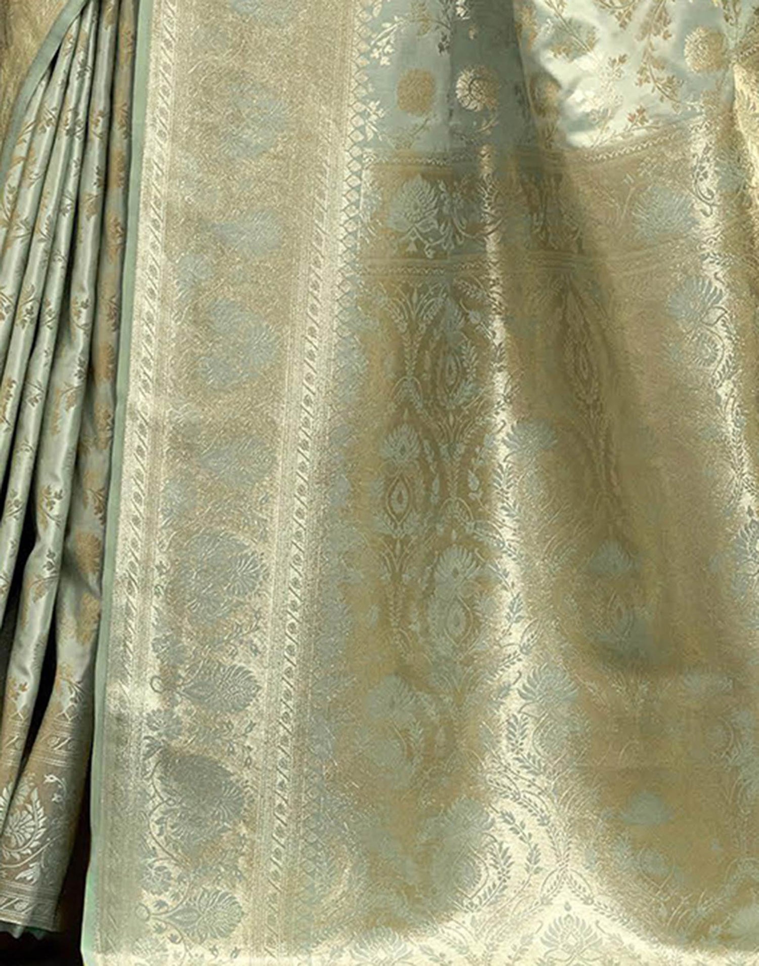 Light Pista Green Satin Woven Banarasi Saree