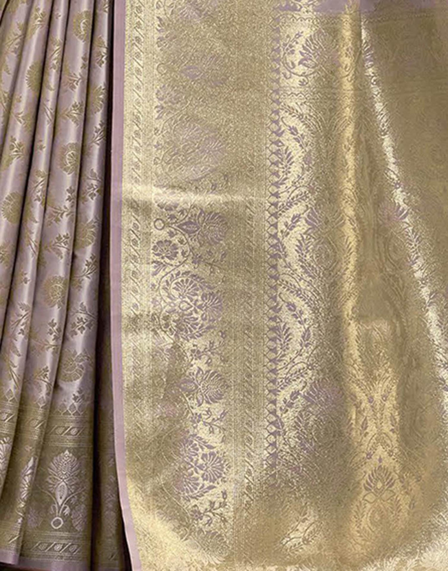 Lavender Satin Woven Banarasi Saree