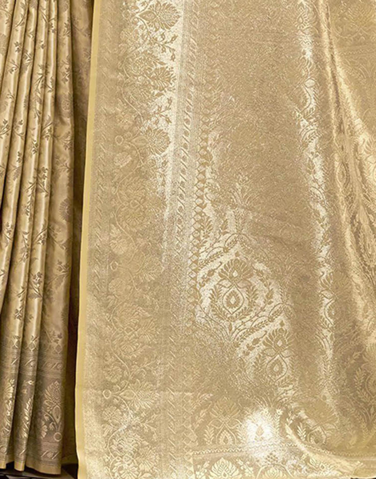 Beige Satin Woven Banarasi Saree