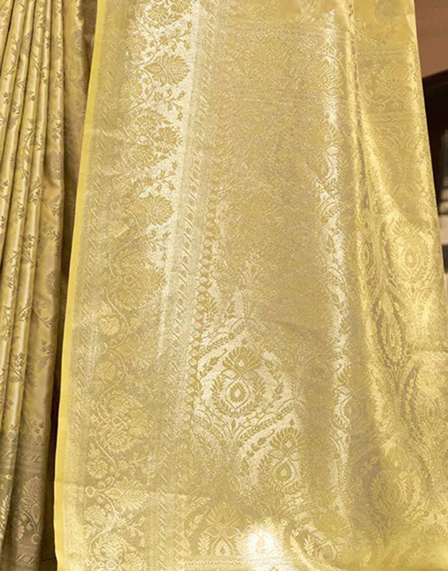 Light Yellow Satin Woven Banarasi Saree