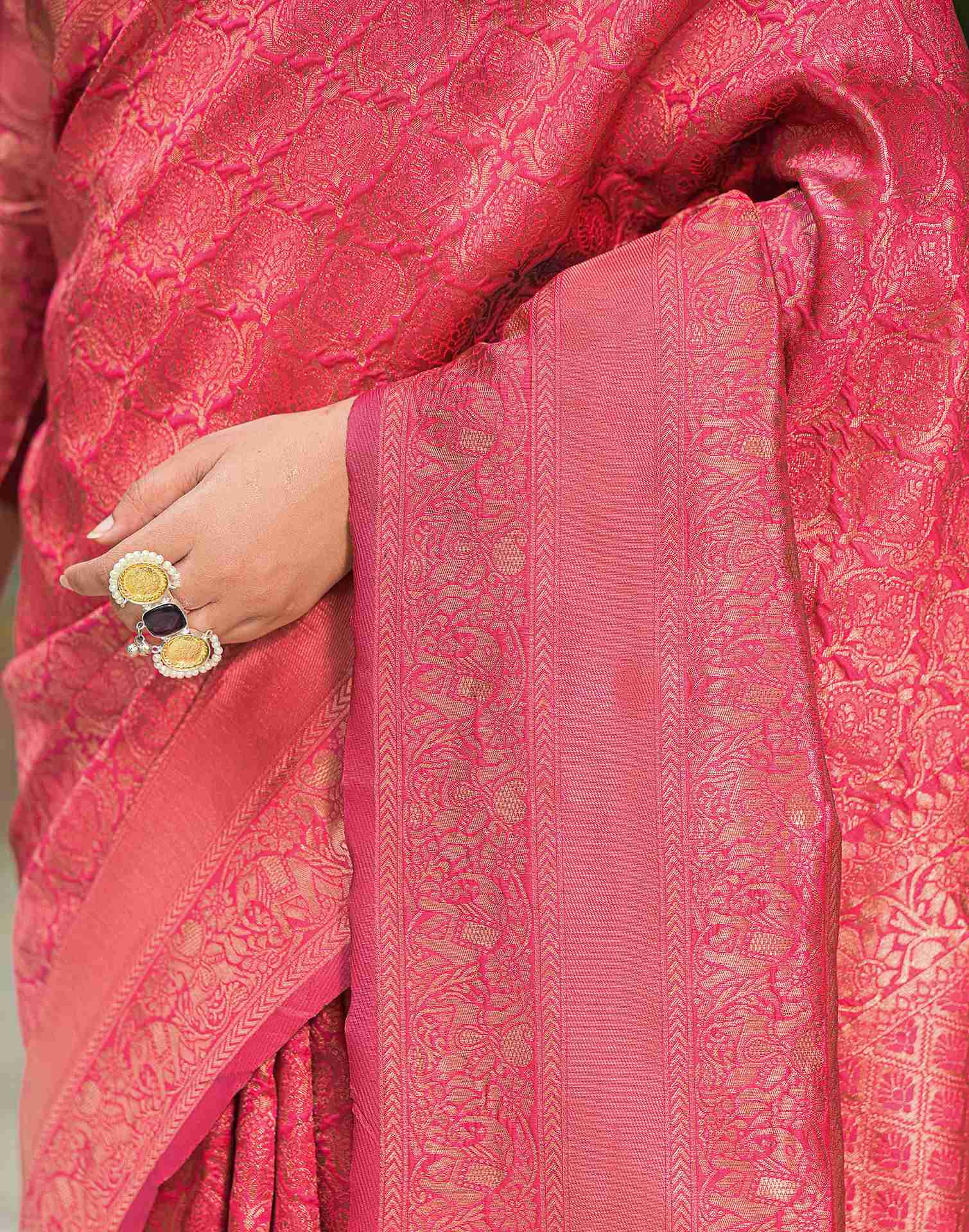 Dark Pink Silk Woven Banarasi Saree