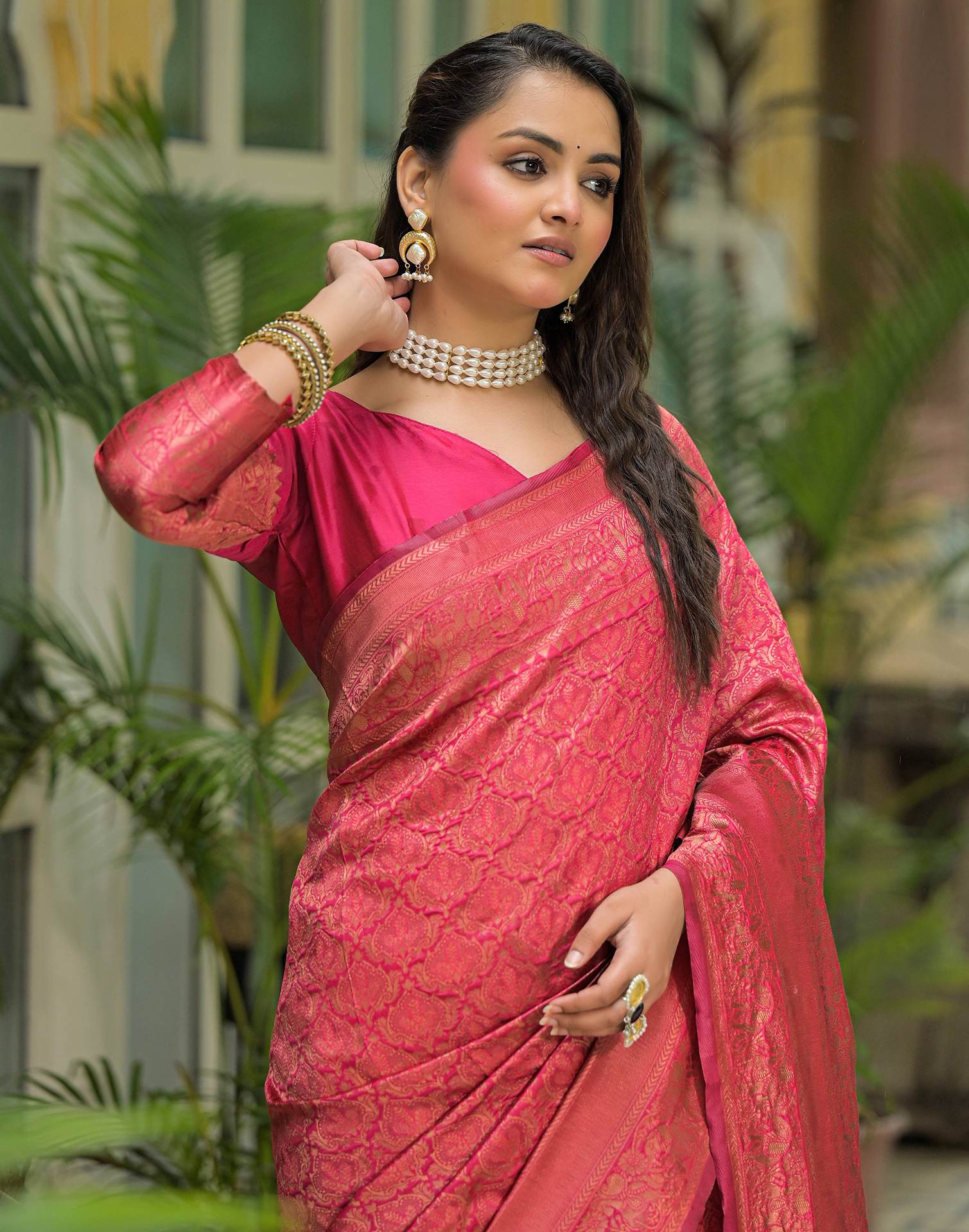 Dark Pink Silk Woven Banarasi Saree