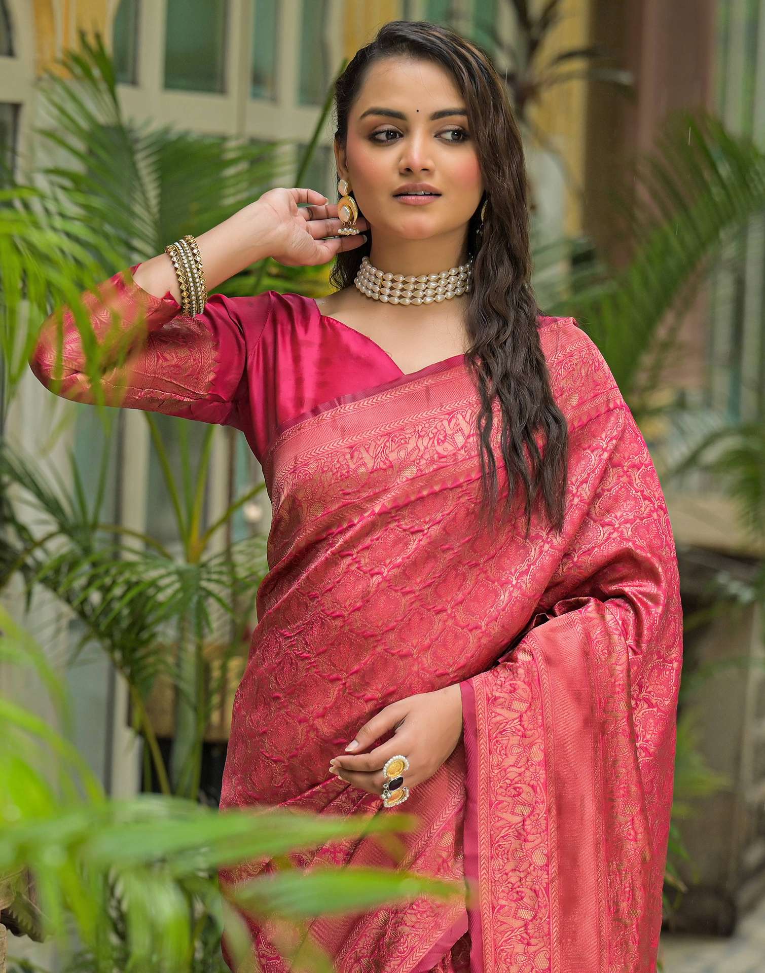 Dark Pink Silk Woven Banarasi Saree