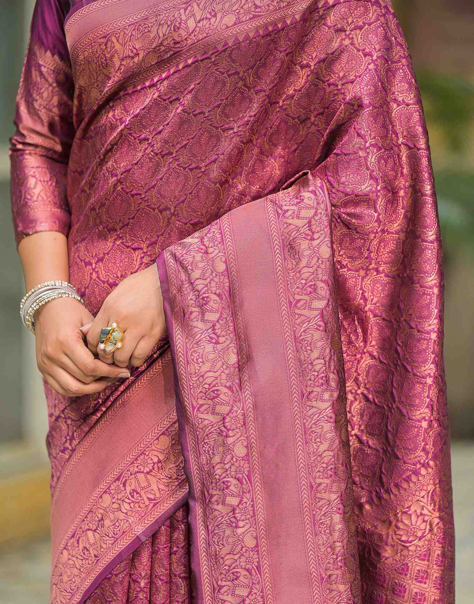 Dark Purple Silk Woven Banarasi Saree