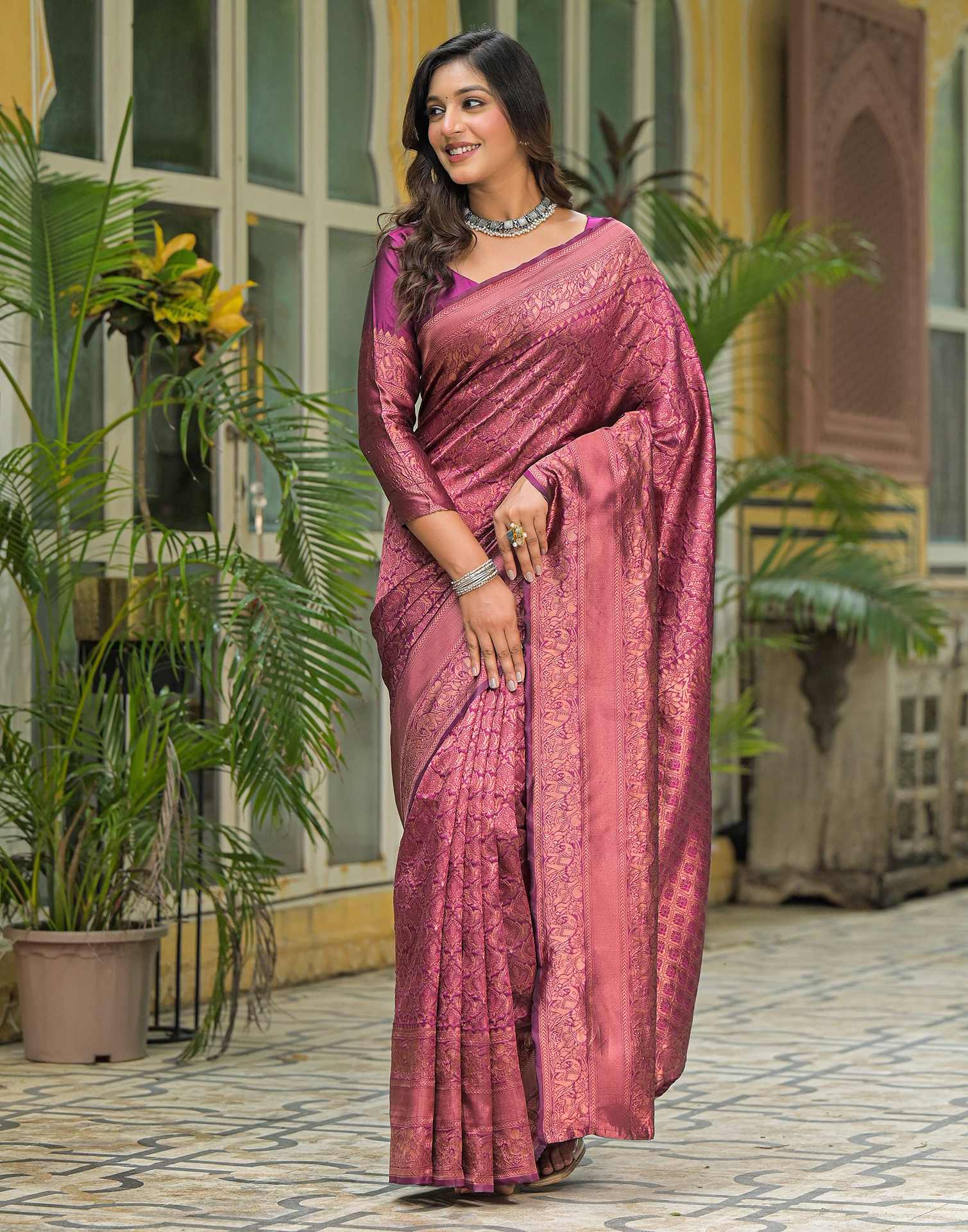 Dark Purple Silk Woven Banarasi Saree