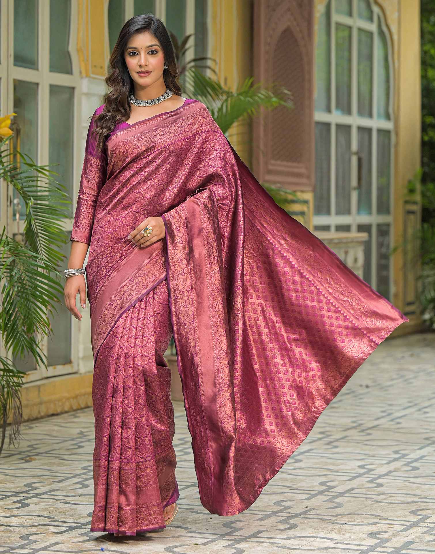 Dark Purple Silk Woven Banarasi Saree