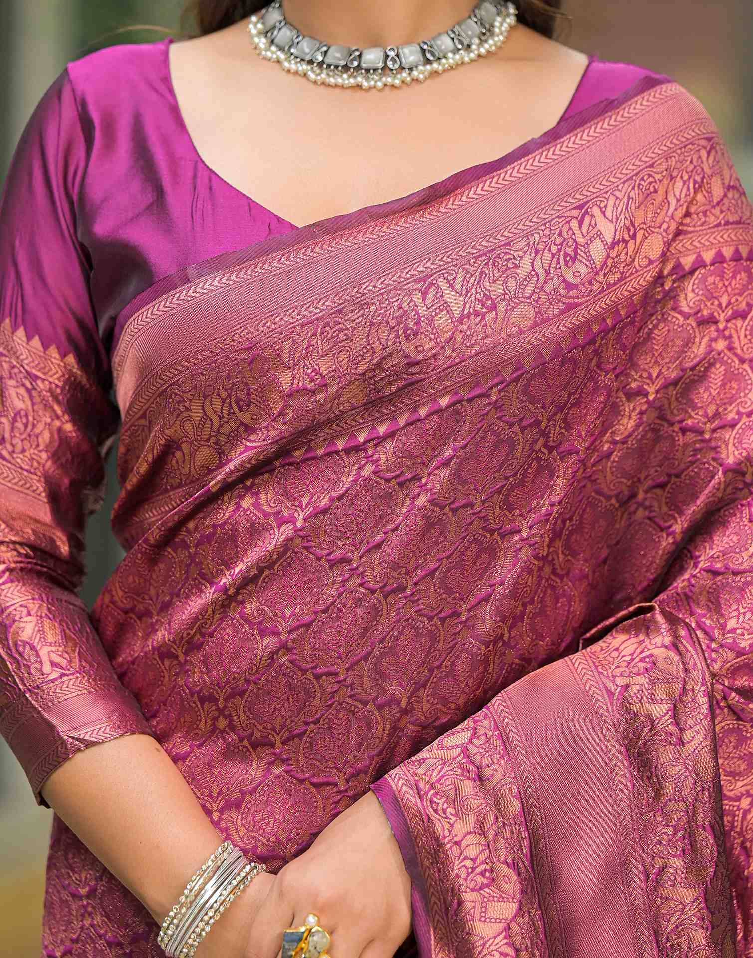 Dark Purple Silk Woven Banarasi Saree