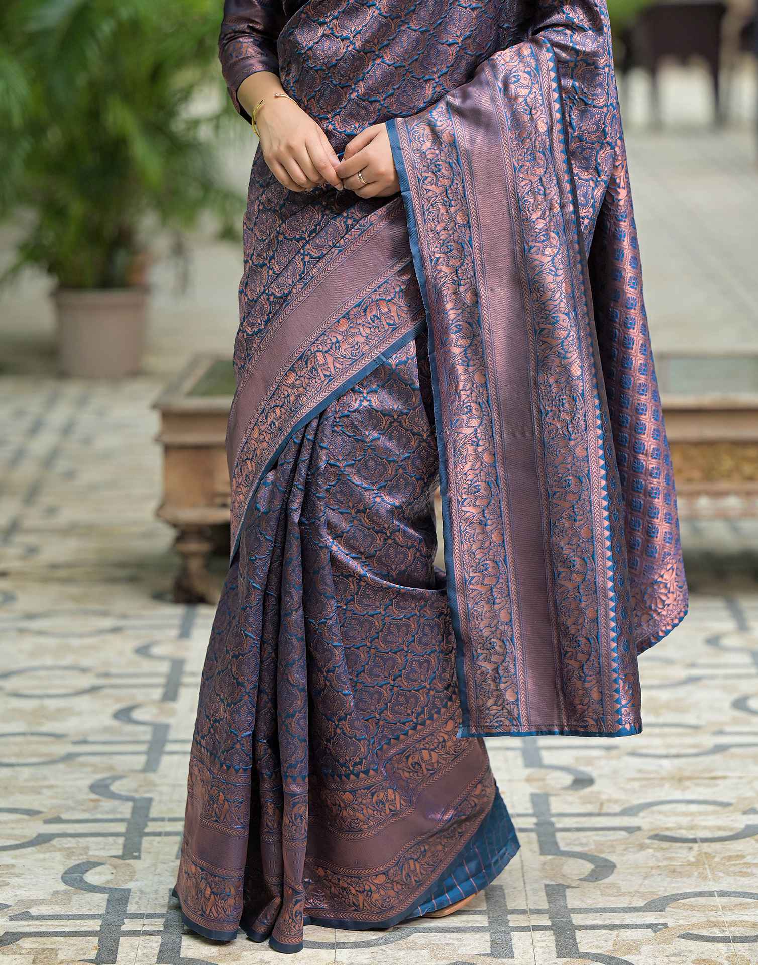 Peacock Blue Silk Woven Banarasi Saree
