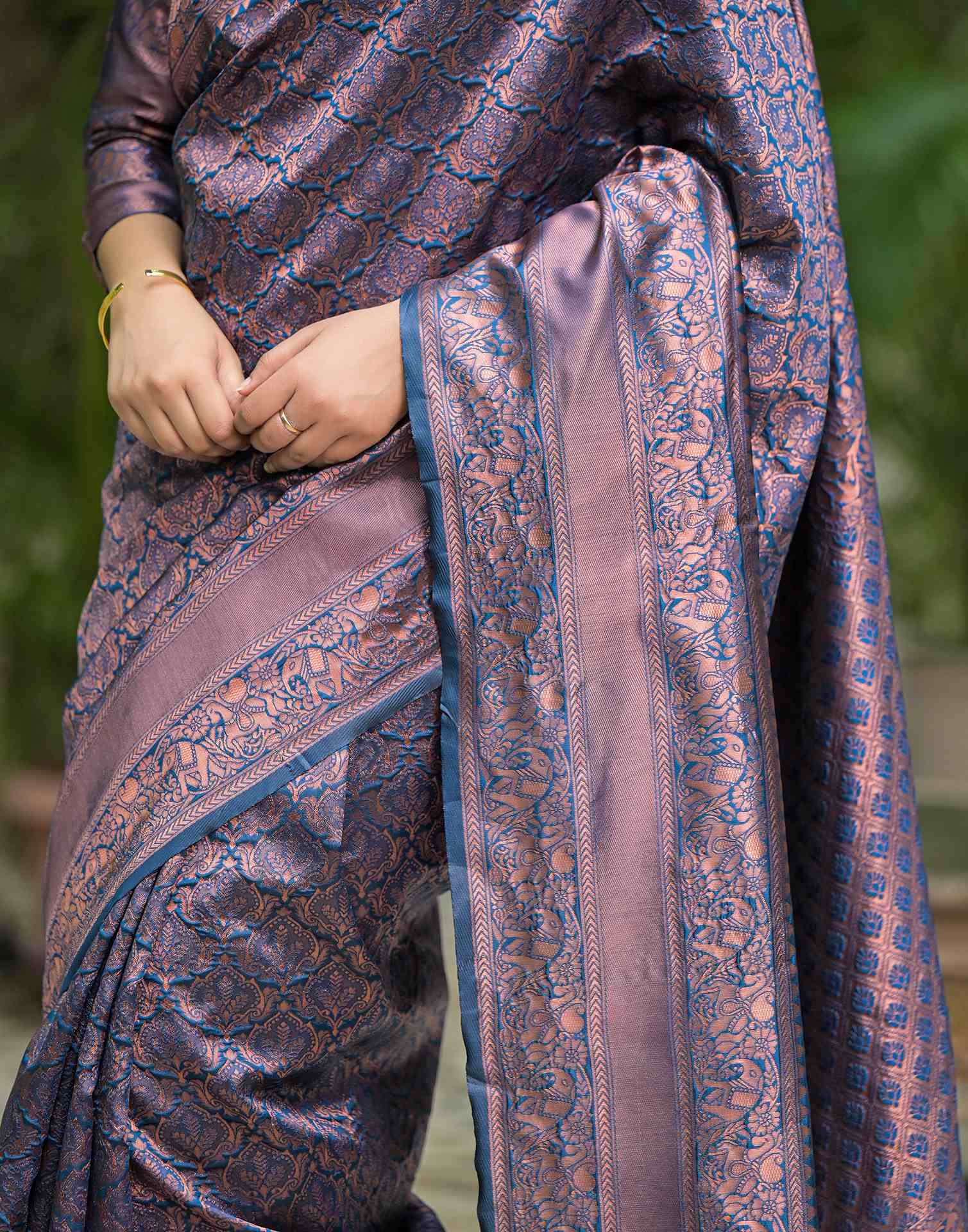 Peacock Blue Silk Woven Banarasi Saree