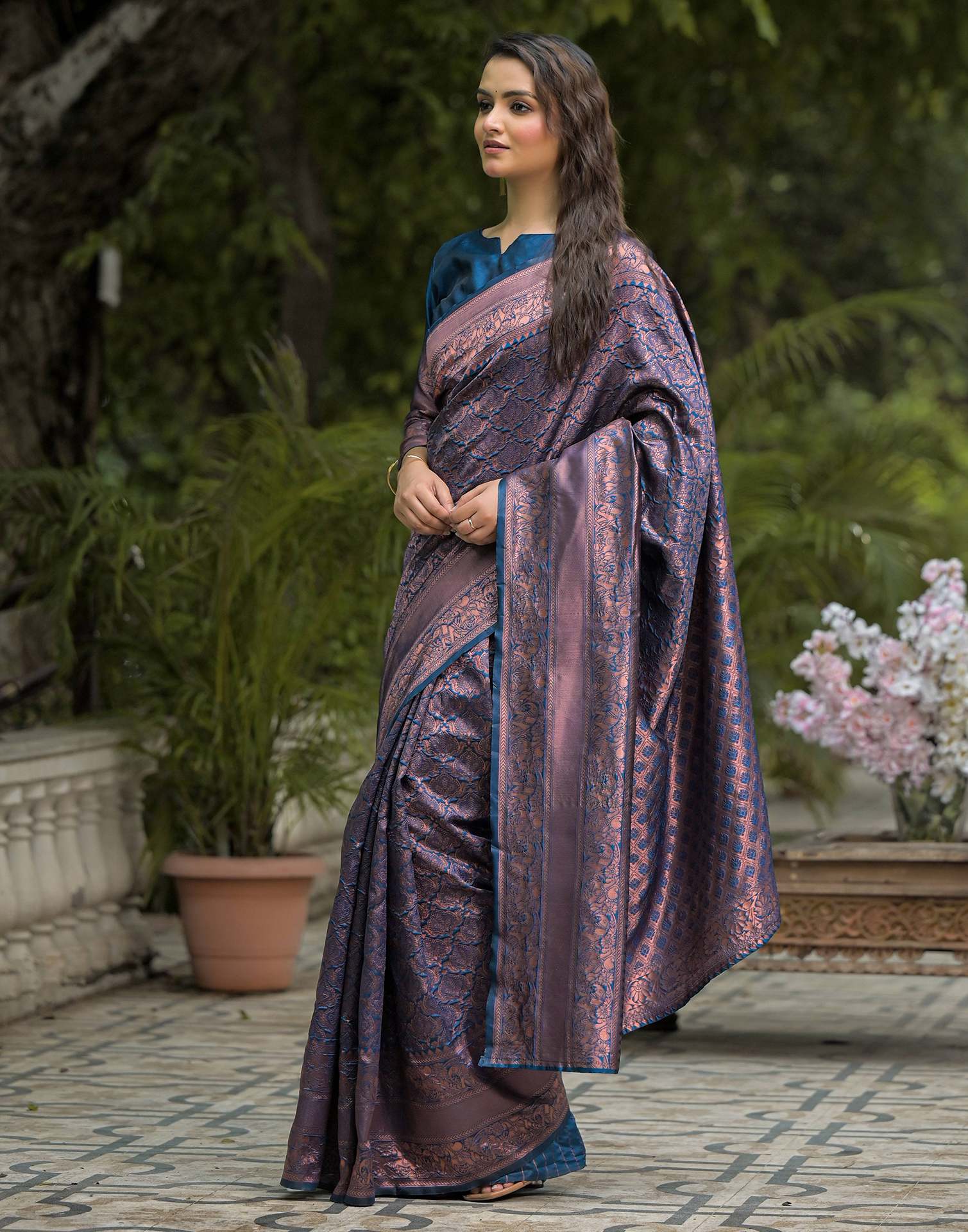 Peacock Blue Silk Woven Banarasi Saree