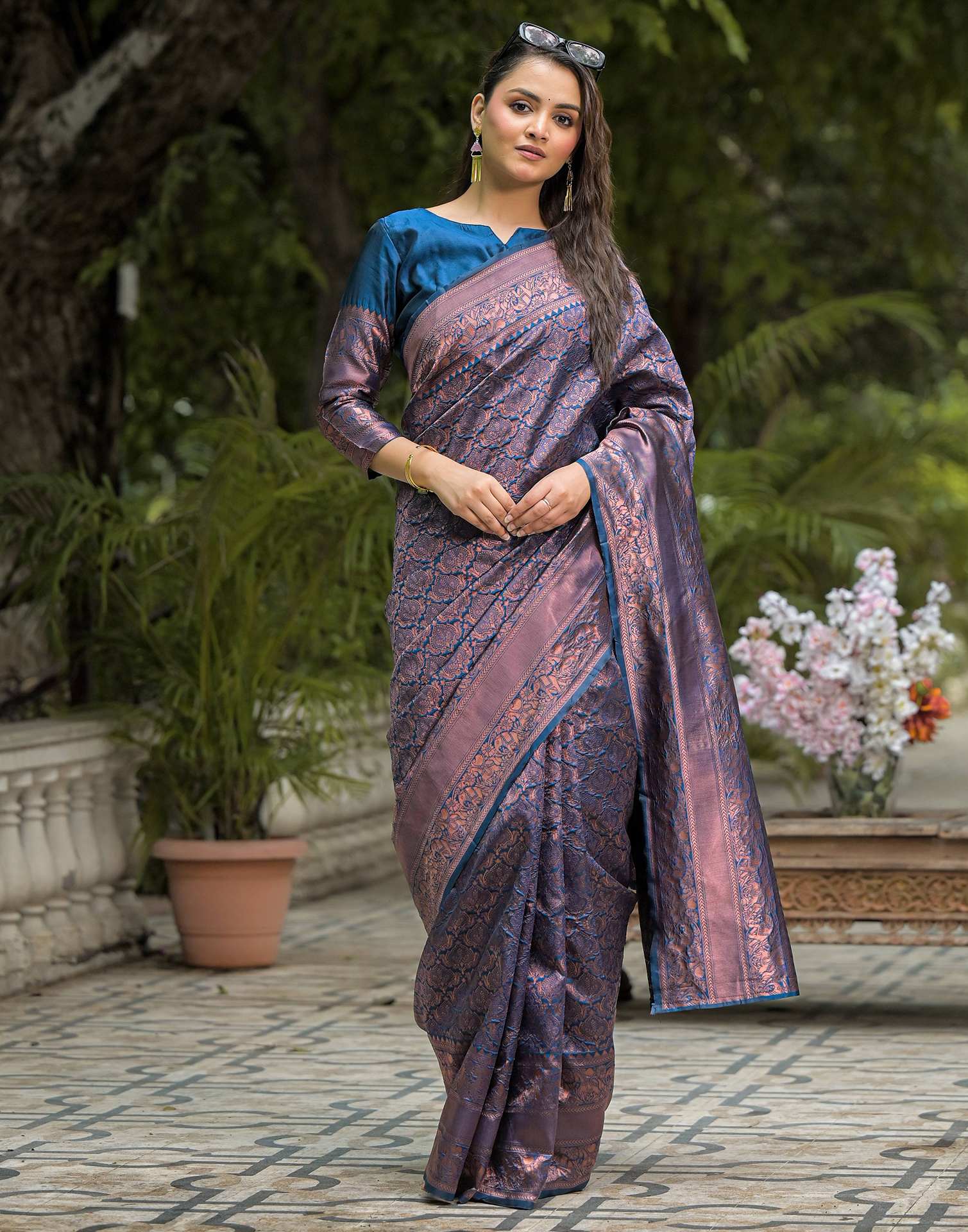Peacock Blue Silk Woven Banarasi Saree