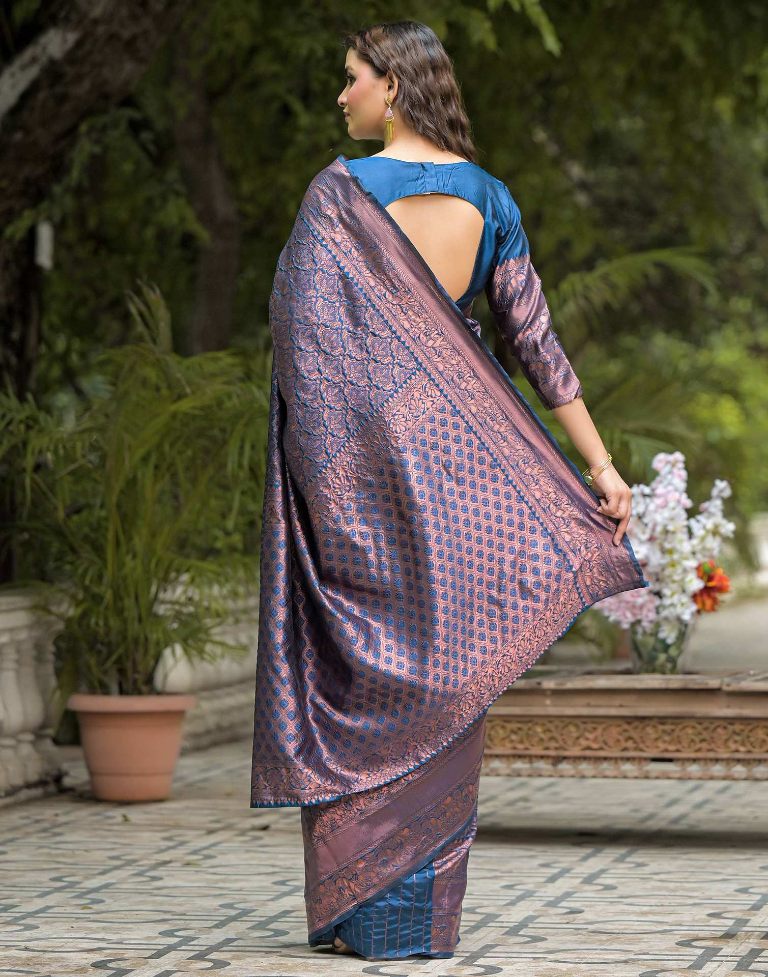 Peacock Blue Silk Woven Banarasi Saree