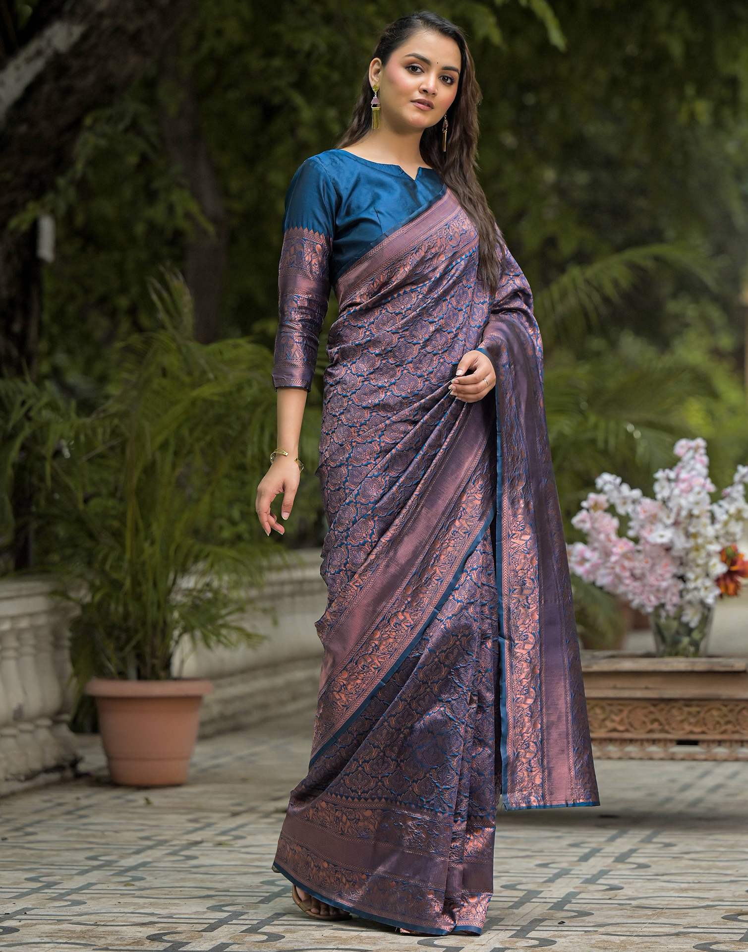 Peacock Blue Silk Woven Banarasi Saree
