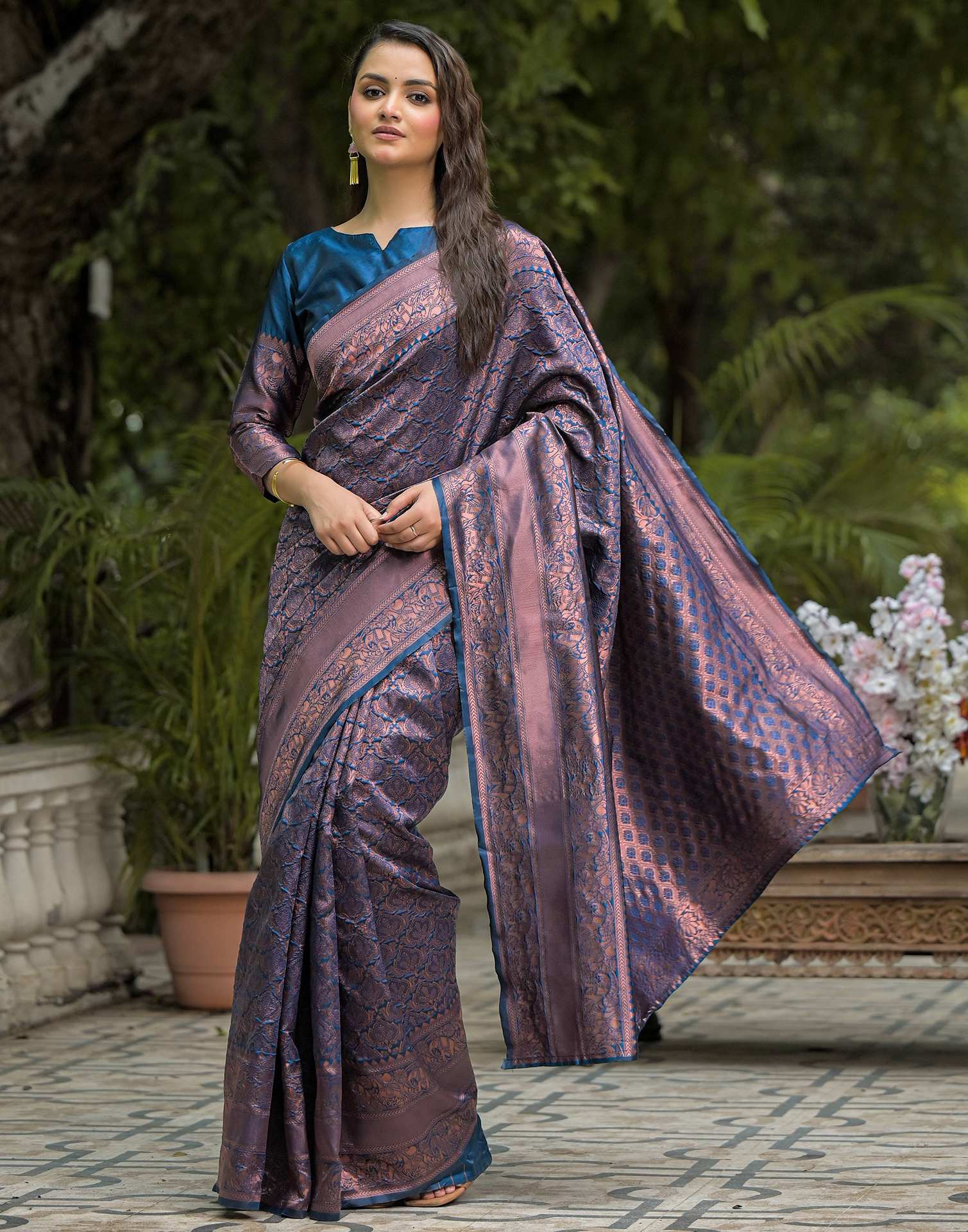 Peacock Blue Silk Woven Banarasi Saree