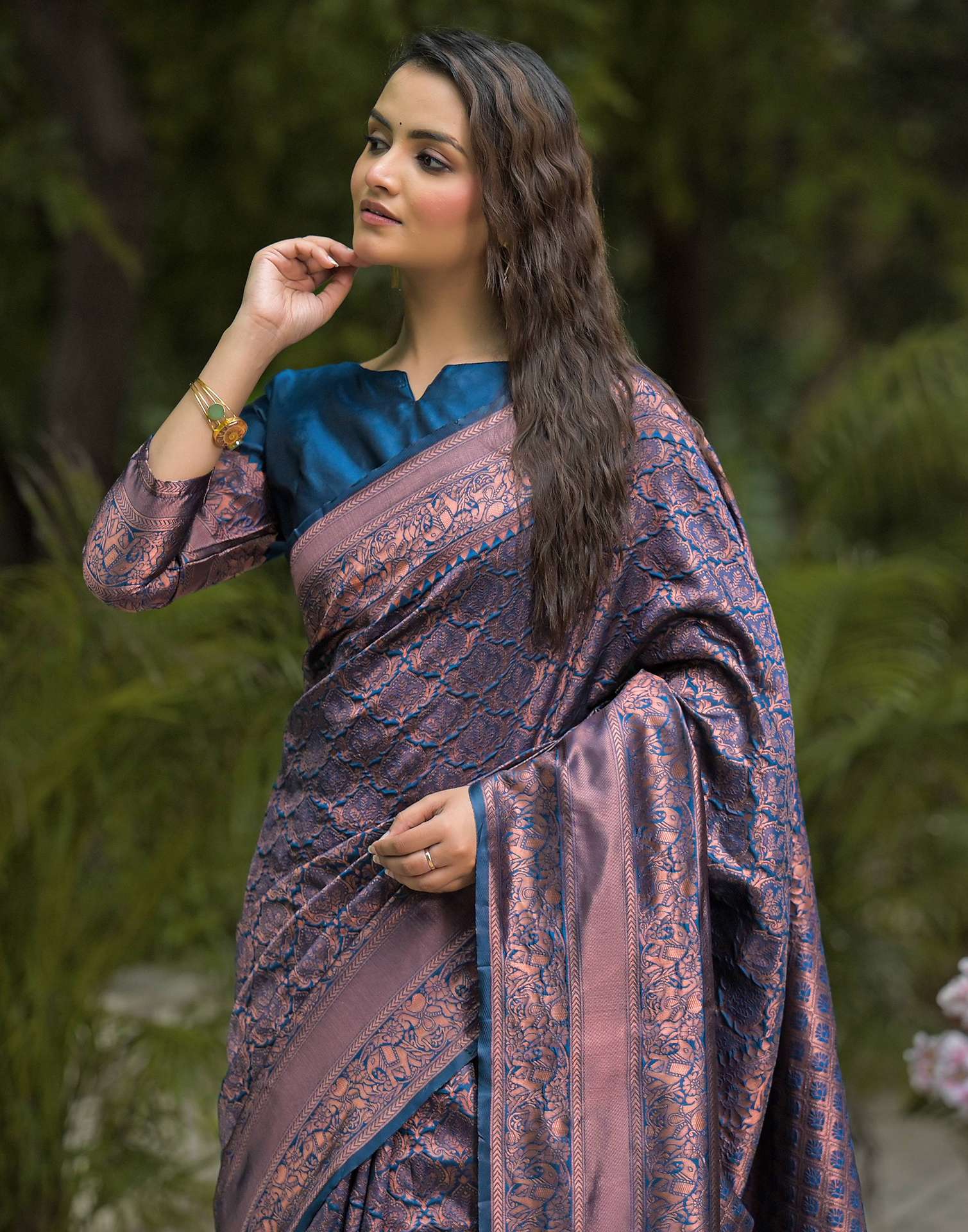 Peacock Blue Silk Woven Banarasi Saree