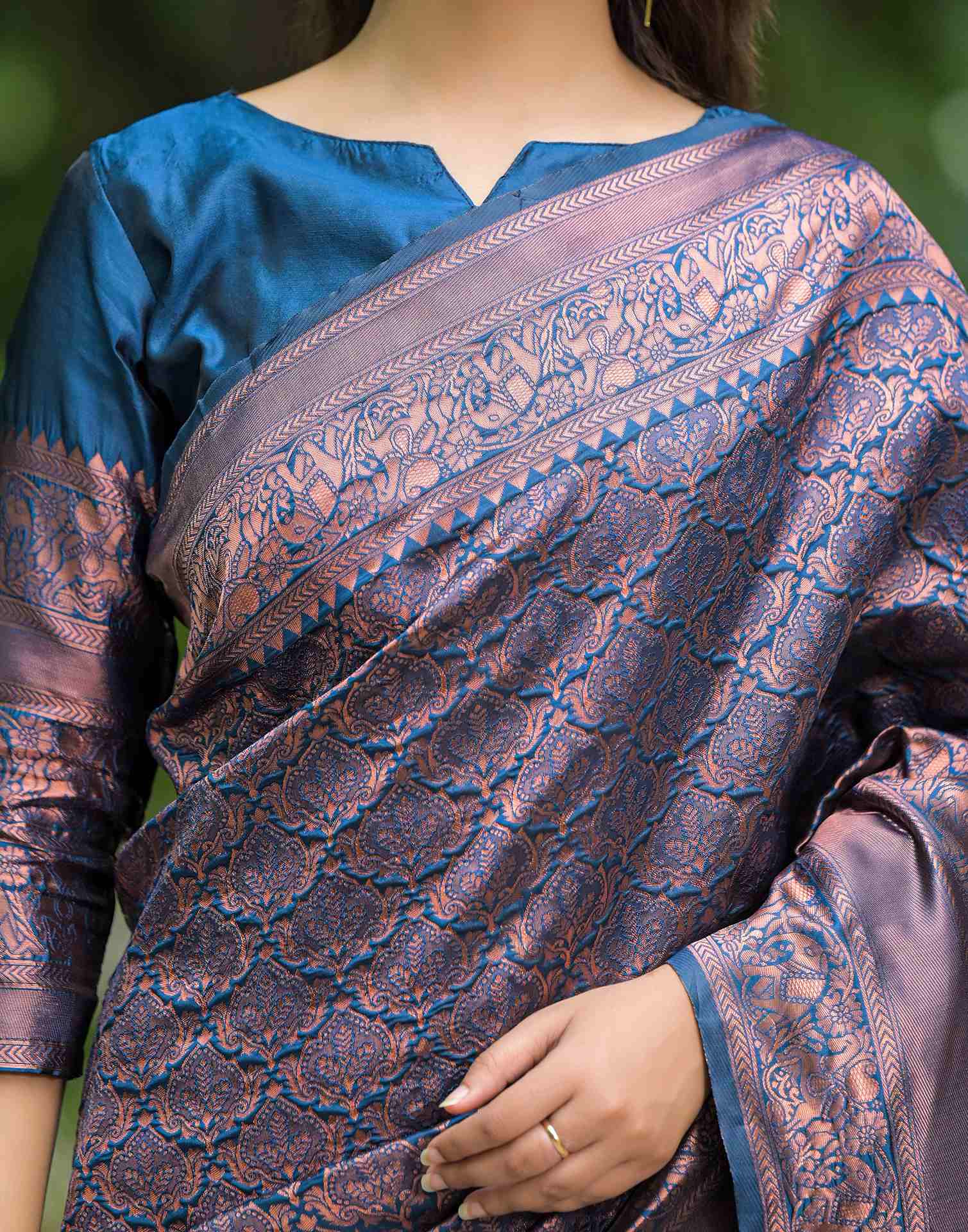 Peacock Blue Silk Woven Banarasi Saree