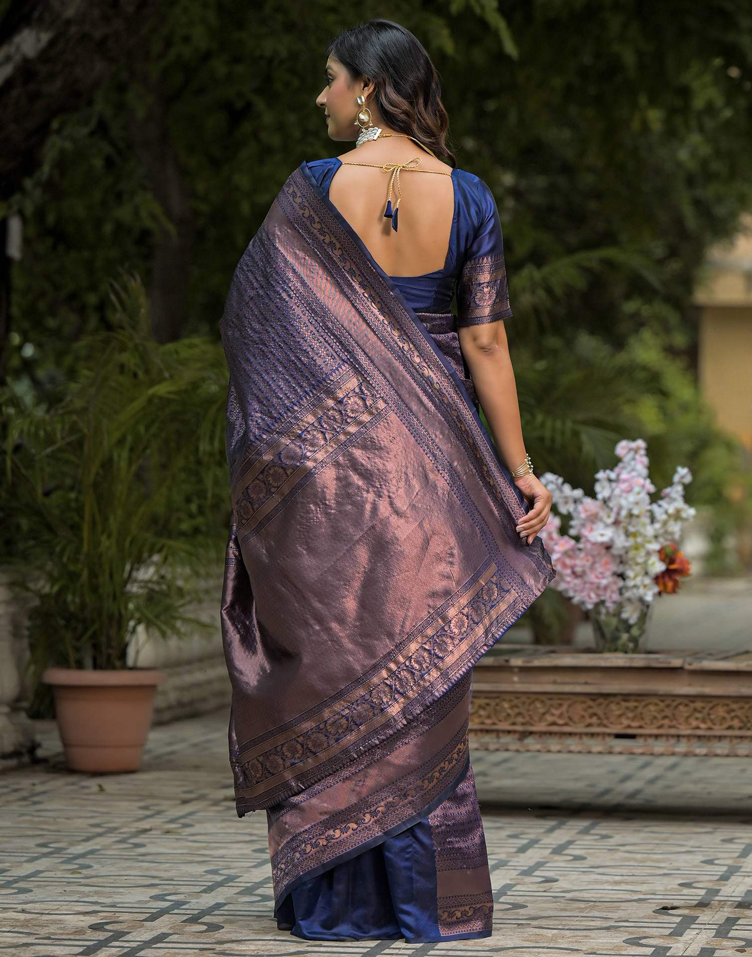 Navy Blue Silk Woven Saree