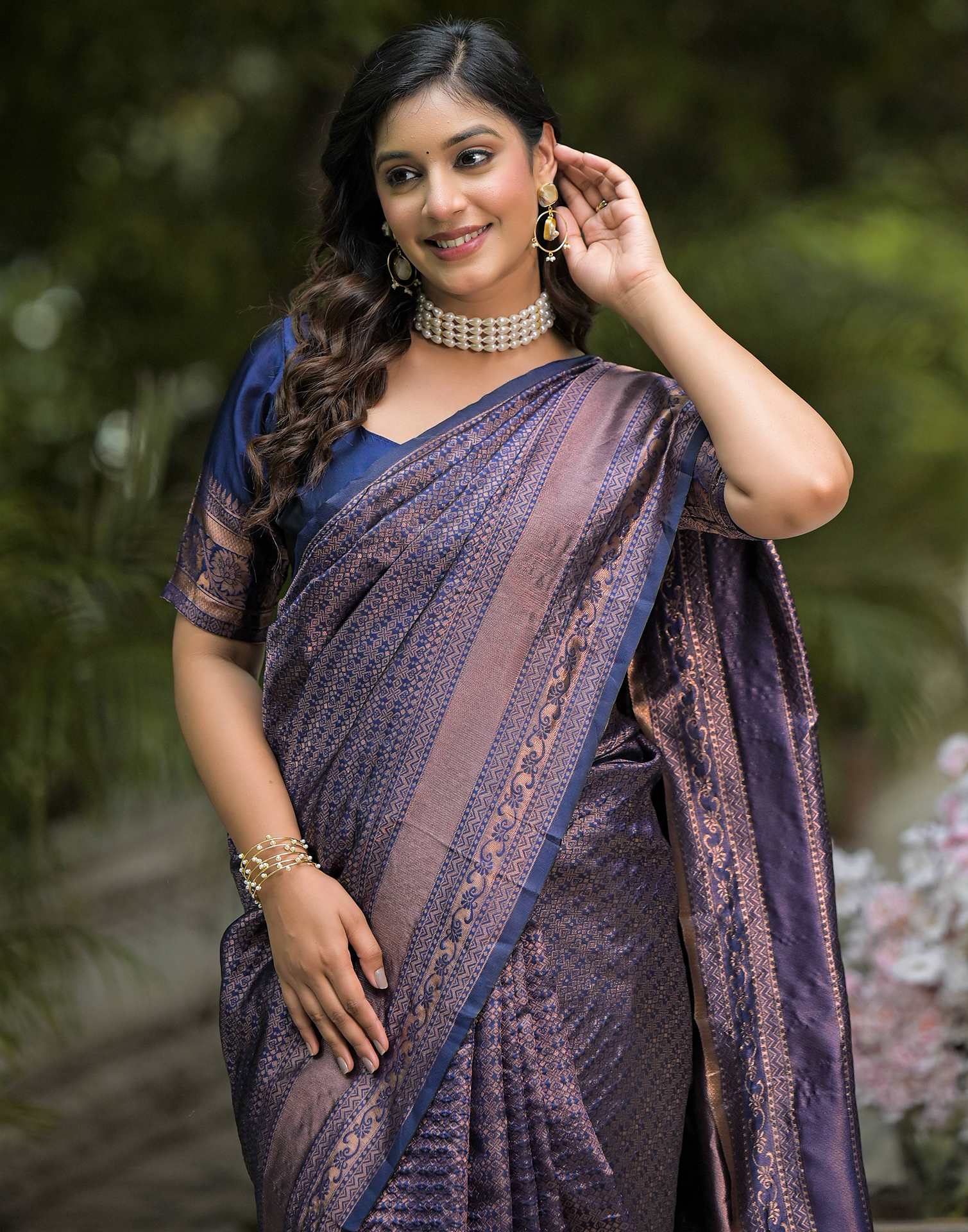Navy Blue Silk Woven Saree