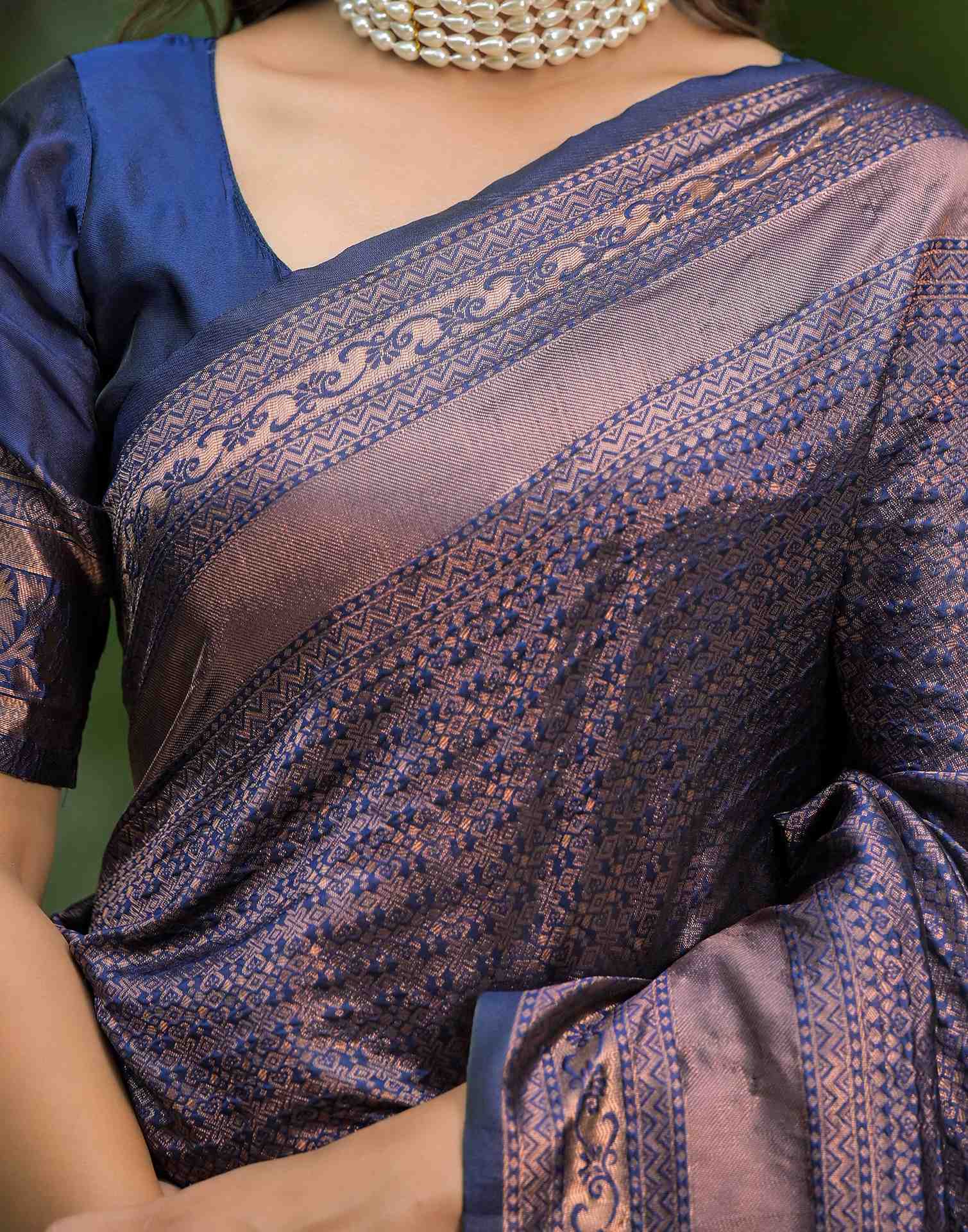 Navy Blue Silk Woven Saree