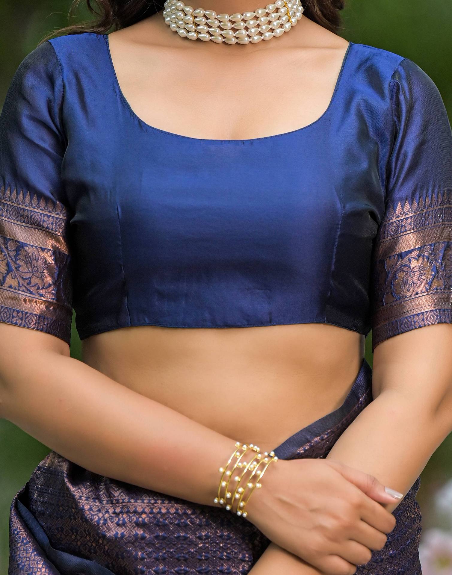 Navy Blue Silk Woven Saree