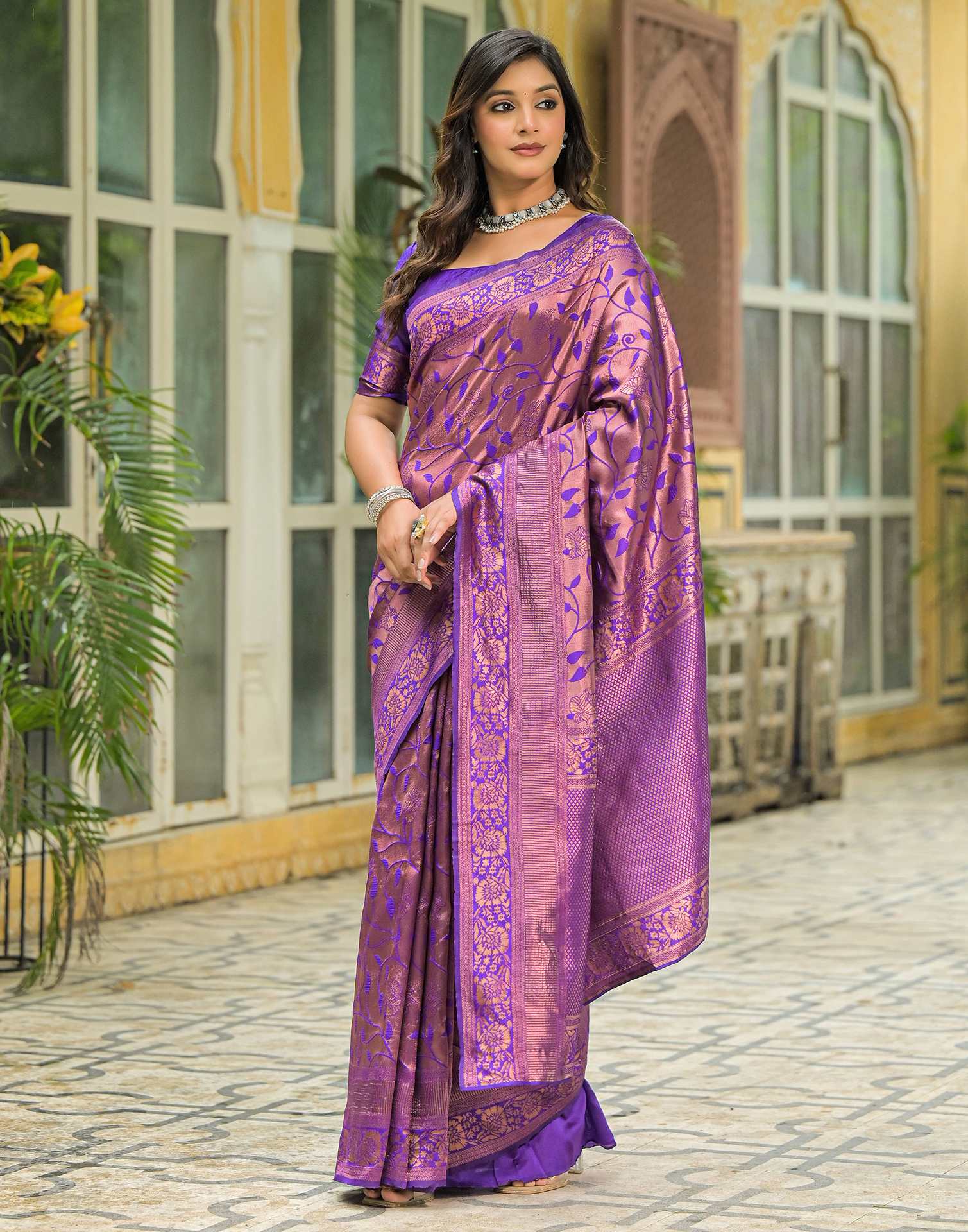Purple Silk Woven Saree