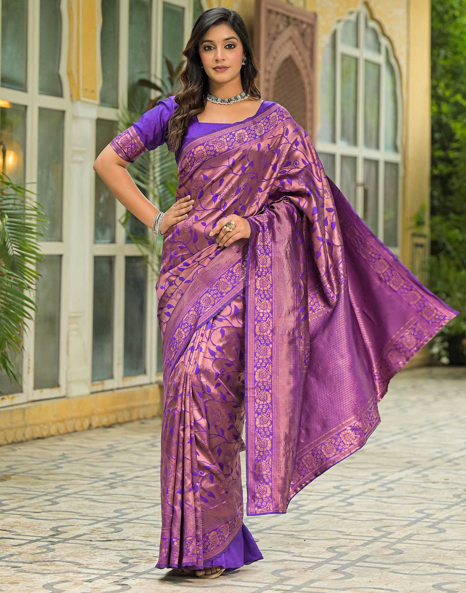 Purple Silk Woven Saree