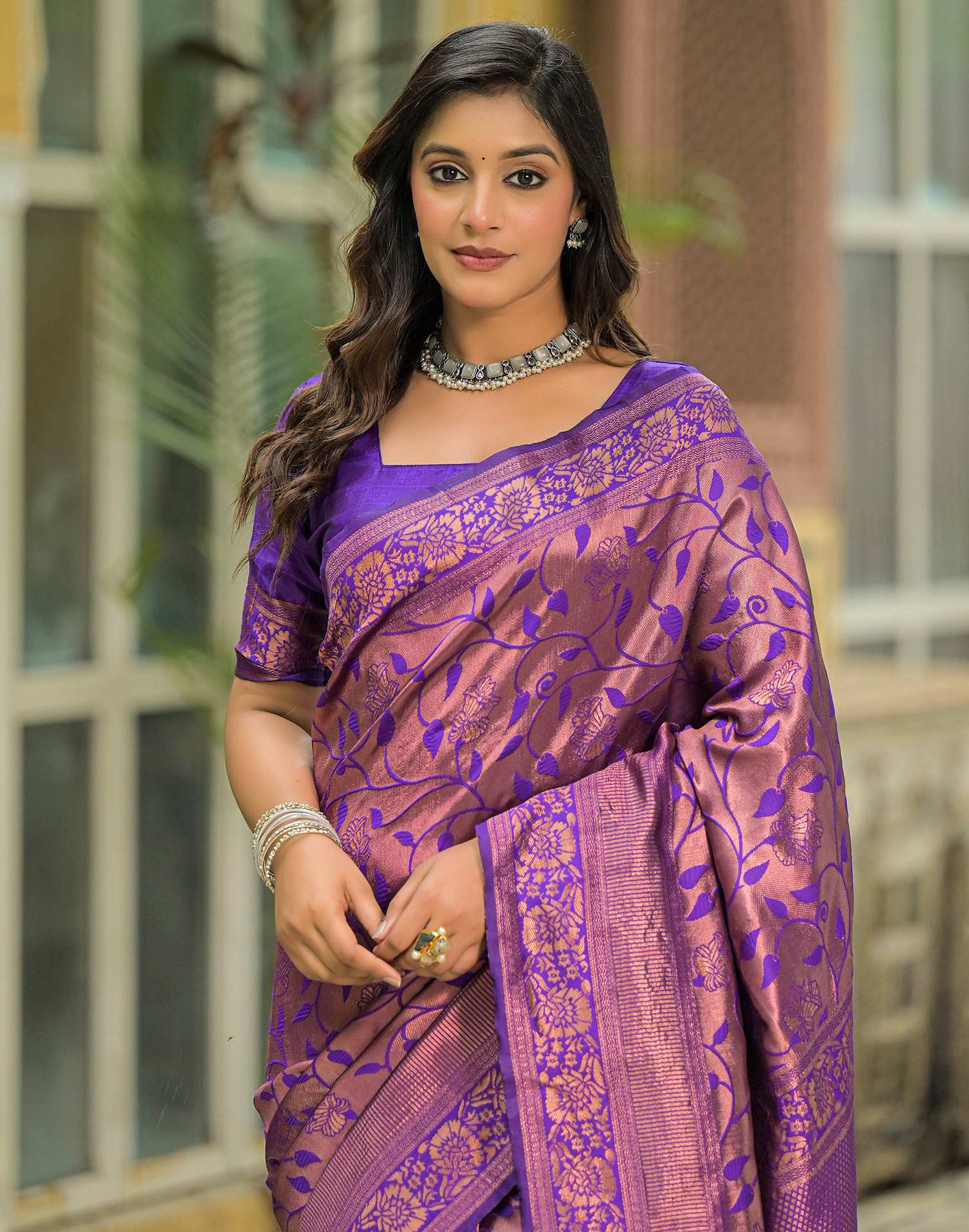 Purple Silk Woven Saree