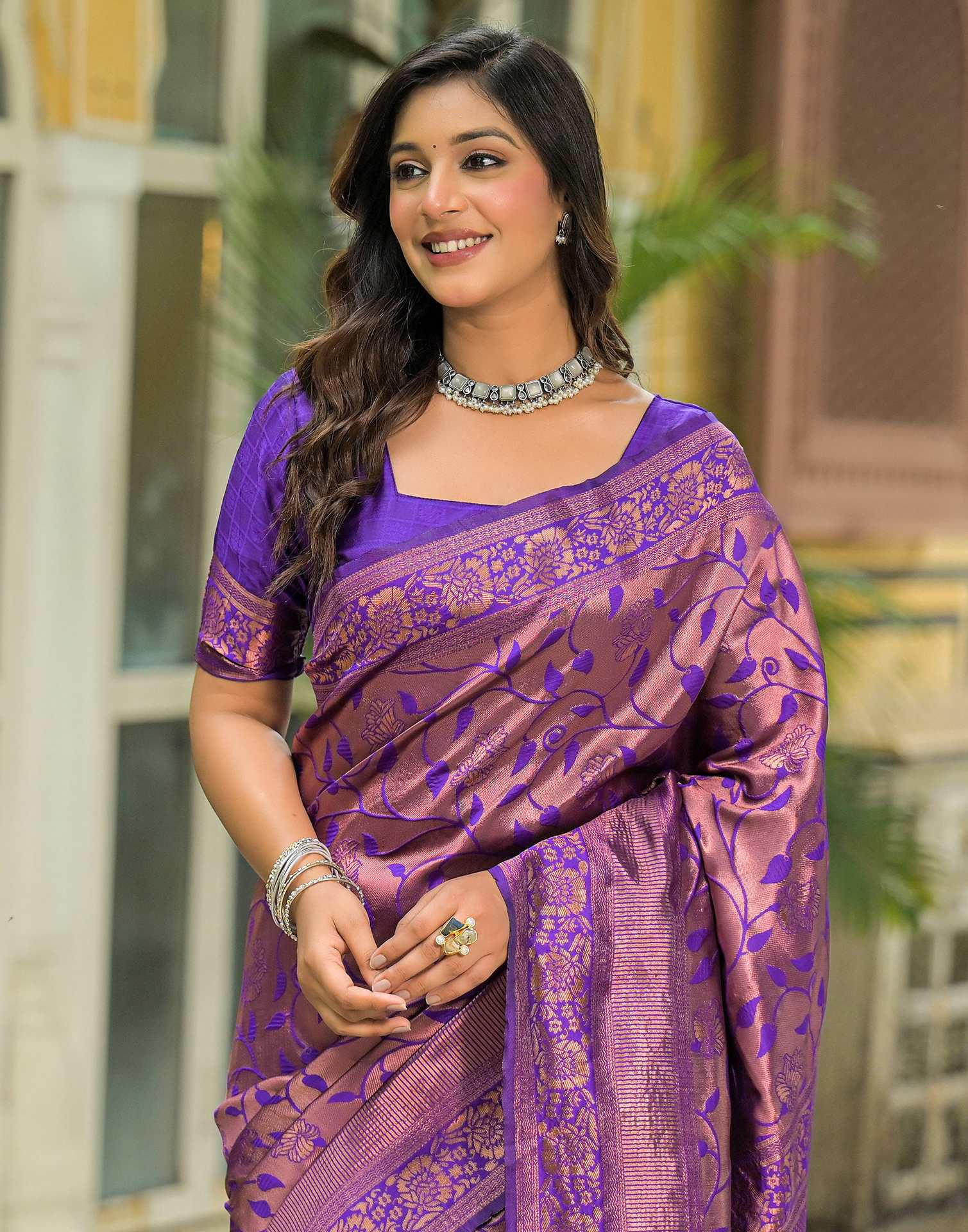 Purple Silk Woven Saree