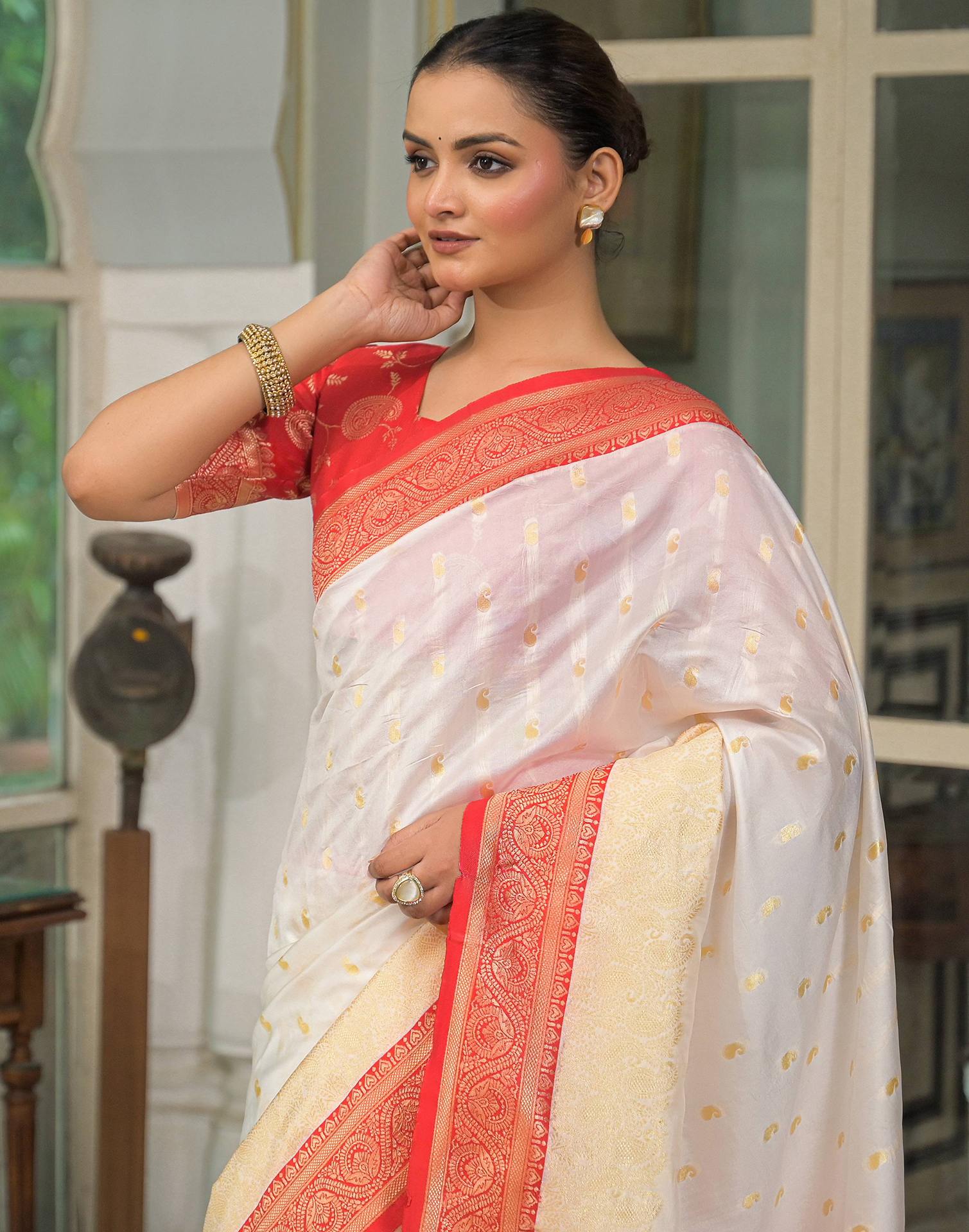 Off White Silk Woven Banarasi Saree