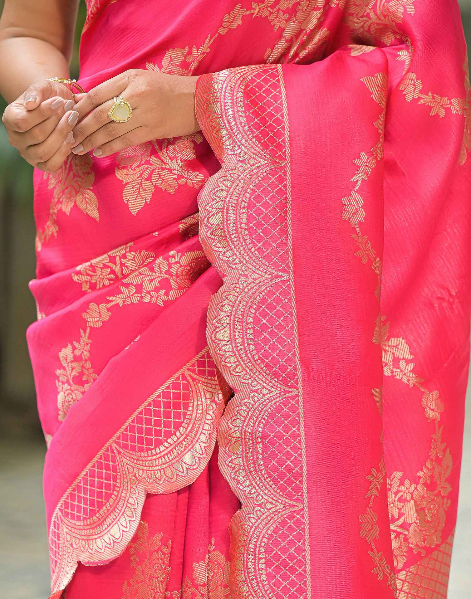 Coral Pink Silk Woven Saree